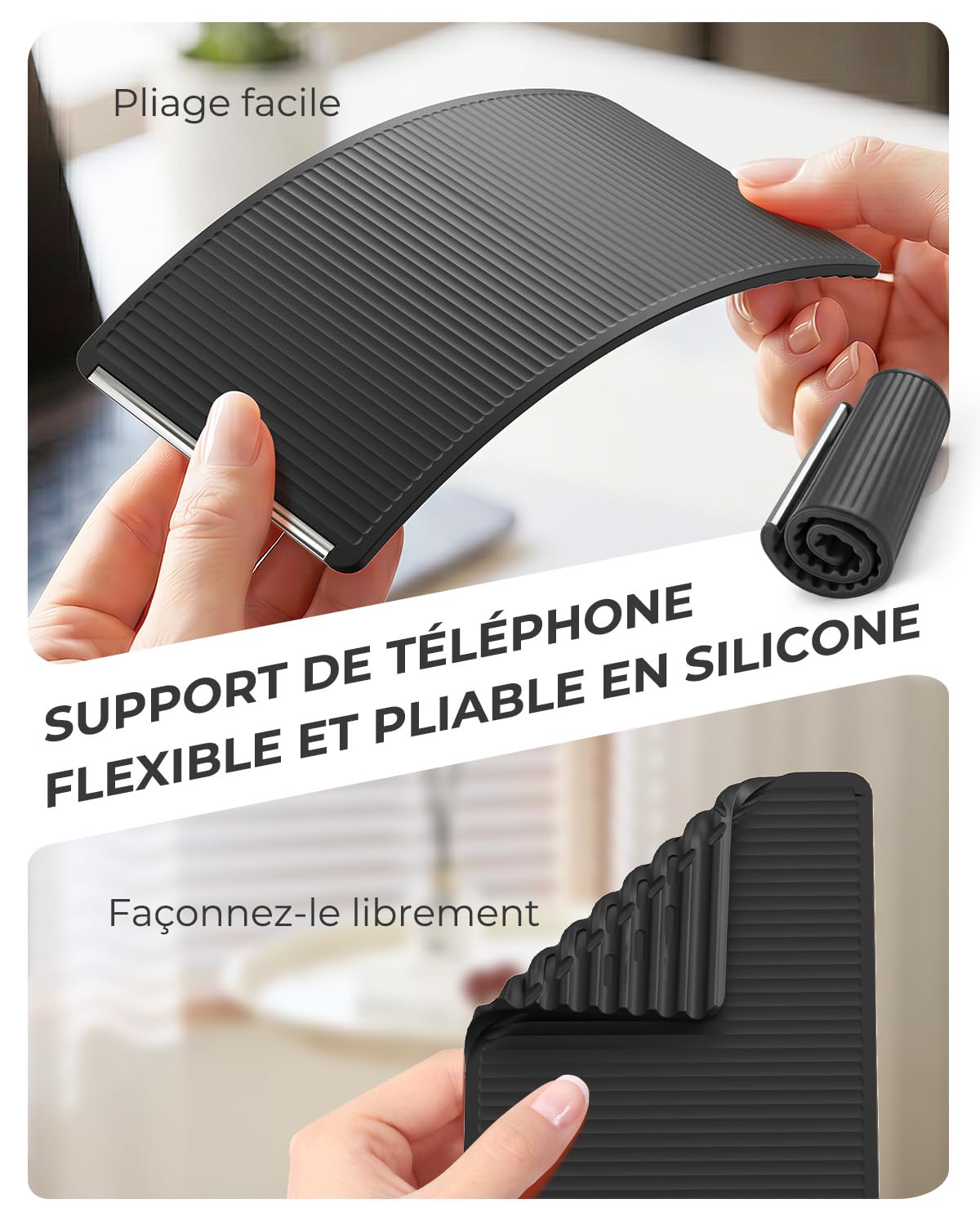 SEANCHEER Support de Téléphone Silicone Souple Pliable Compact Portable Réglable Antidérapant