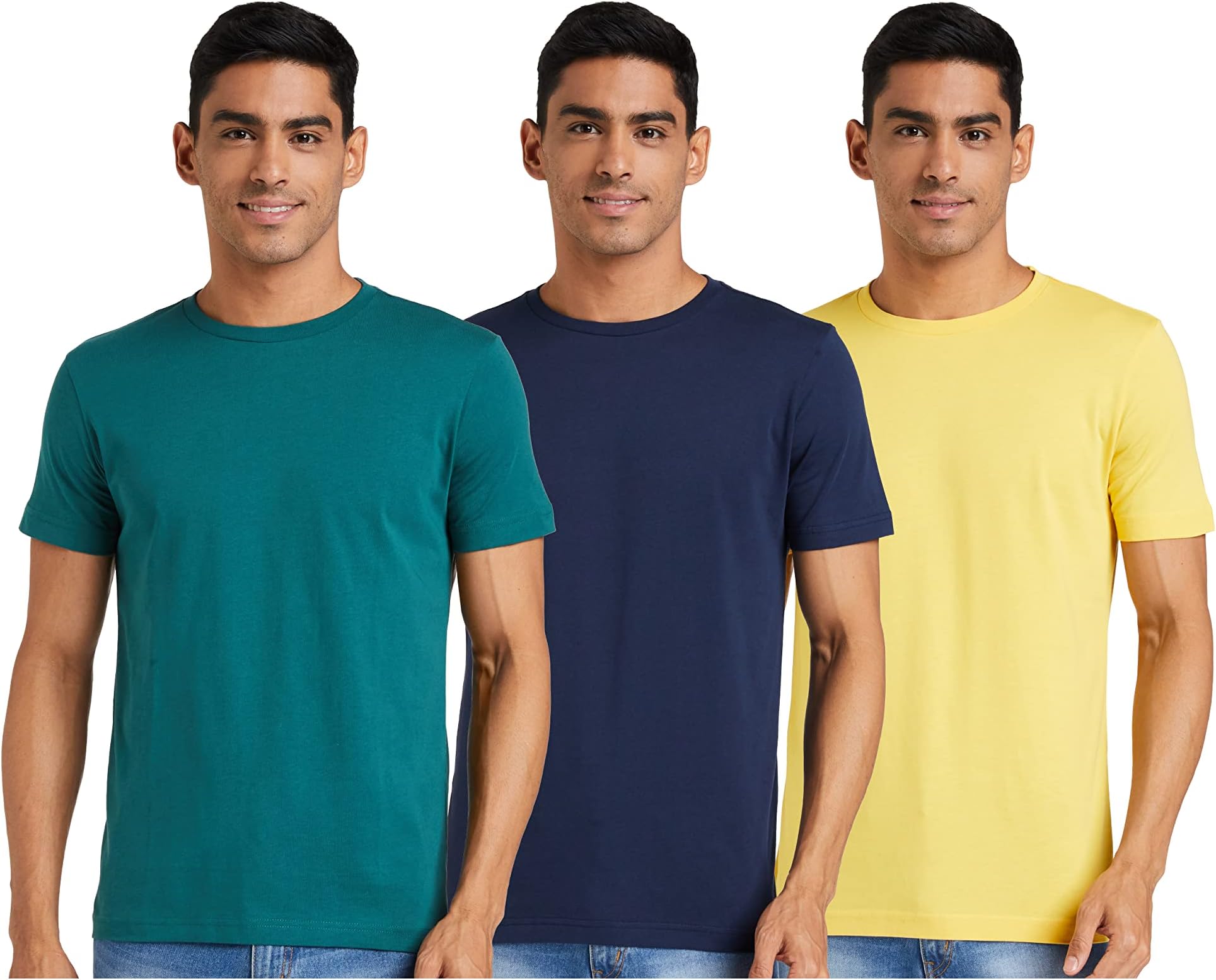 Amazon Brand - SymbolMen's Solid Cotton T Shirt | Plain | Round Neck | Half Sleeve-Regular Fit | Combo Pack of 3 (Available in Plus Size)