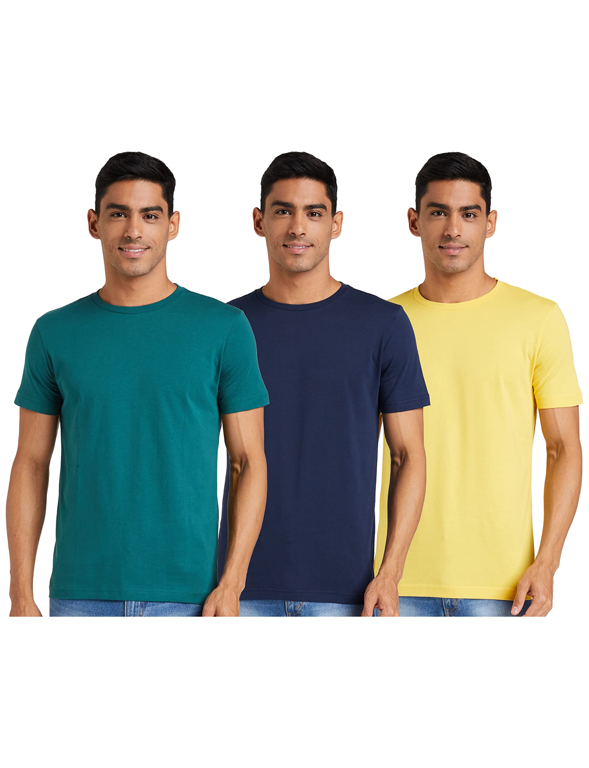 Amazon Brand - SymbolMen's Solid Cotton T Shirt | Plain | Round Neck | Half Sleeve-Regular Fit | Combo Pack of 3 (Available in Plus Size)