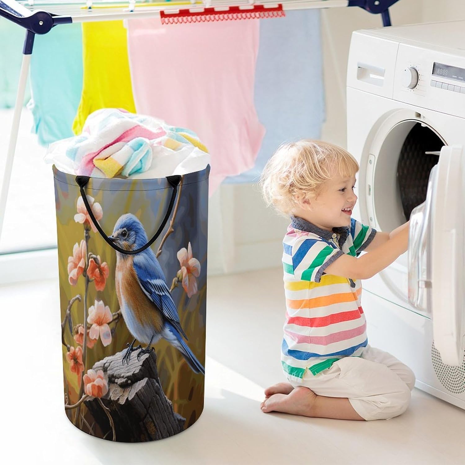 Eastern Bluebird Laundry Hamper Fashion Dirty Laundry Hamper Portable Laundry Hampers with Handles Lightweight Large Clothes Storage Basket for Bedroom Bathroom