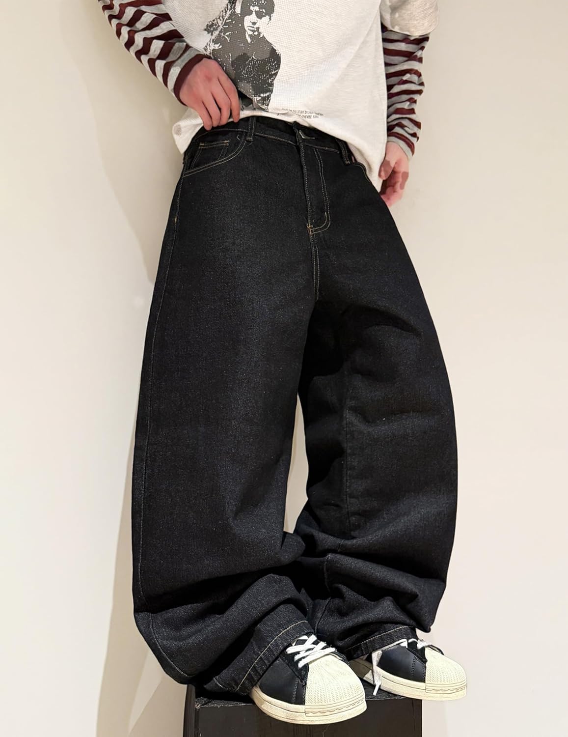 Men's Baggy Jeans Blossom Embroidery Pattern Wide Leg Y2K Jeans Mid Rise Denim Pants Streetwear - Image 2