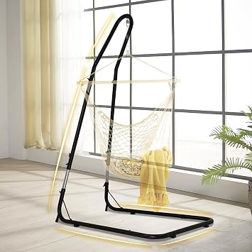 Hammock Chair Stand, Heavy Duty Solid Steel Hanging Chair Stand w/ 440lb Capacity, Adjustable Height for Indoor and Outdoor Patio, Backyard, Garden Includes Hooks, Rust-Resistant