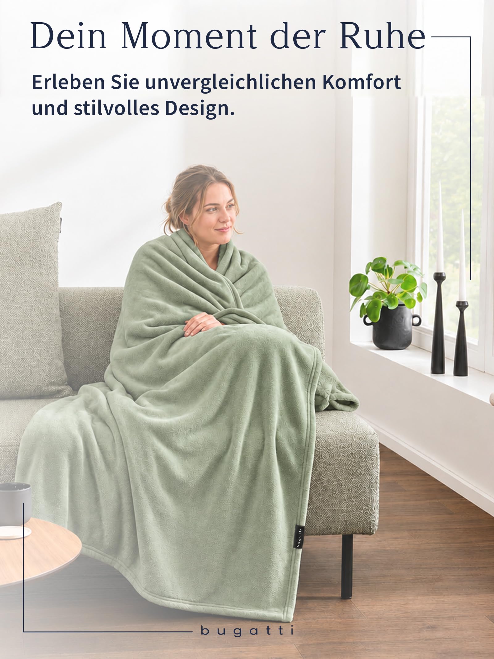 bugatti Decke Doppio Soft 160x220 - Polyesterflausch kuschelig, warm & waschbar, XXL Kuscheldecke grün