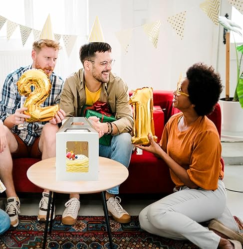 Miniatura 6 de Cajas altas para tartas con tres asas y 4 ventanas, 4 cajas de embalaje para pasteles de 10 x 10 x 12 pulgadas12 x 12 x 14 pulgadas, cajas