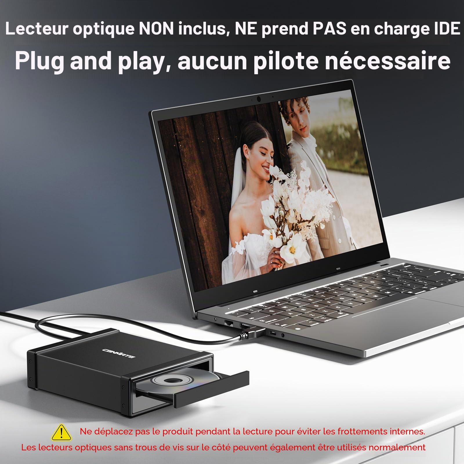 CENMATE Boîtier pour Lecteur Optique pour Lecteur Blu-Ray/CD/DVD SATA 5,25 Pouces, Boîtier Externe en Aluminium avec Câble USB A/C 3.0, Remplaçable à Chaud (Pas de lecteur, ne prend pas en charge IDE)