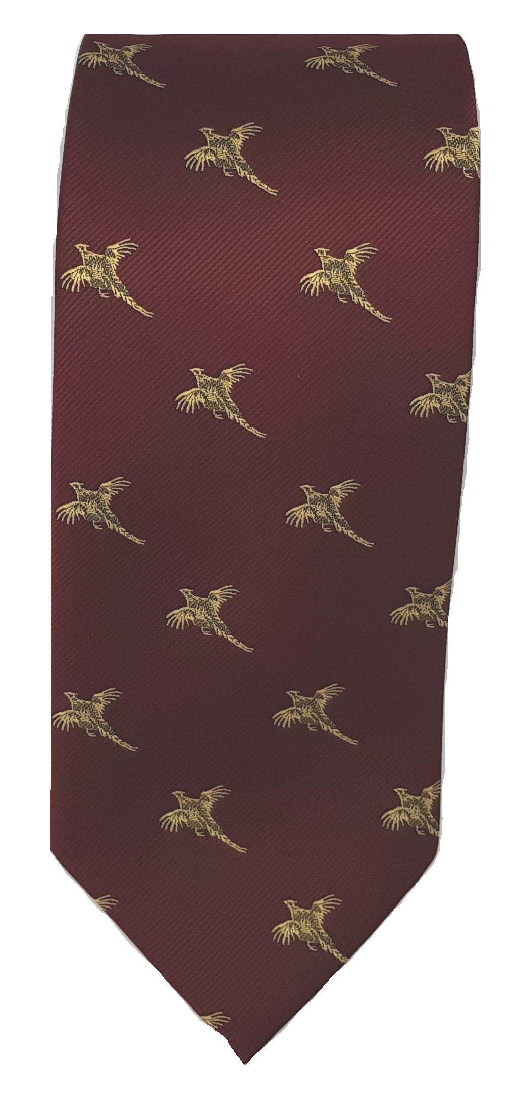 Farm Cottage Brands Men's Red Woven Tie With Flying Pheasants On A Burgundy Background - Great For A Game Shooting Day Or To Wear Generally (924)