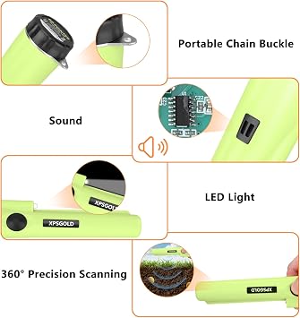 Metal Detector Pinpointing,Waterproof Pinpointer 360 Degree Search Gold&Treasure Finder with Belt Holster &LED Indicator& Buzzer Vibration, for Adults and Kids(Green)