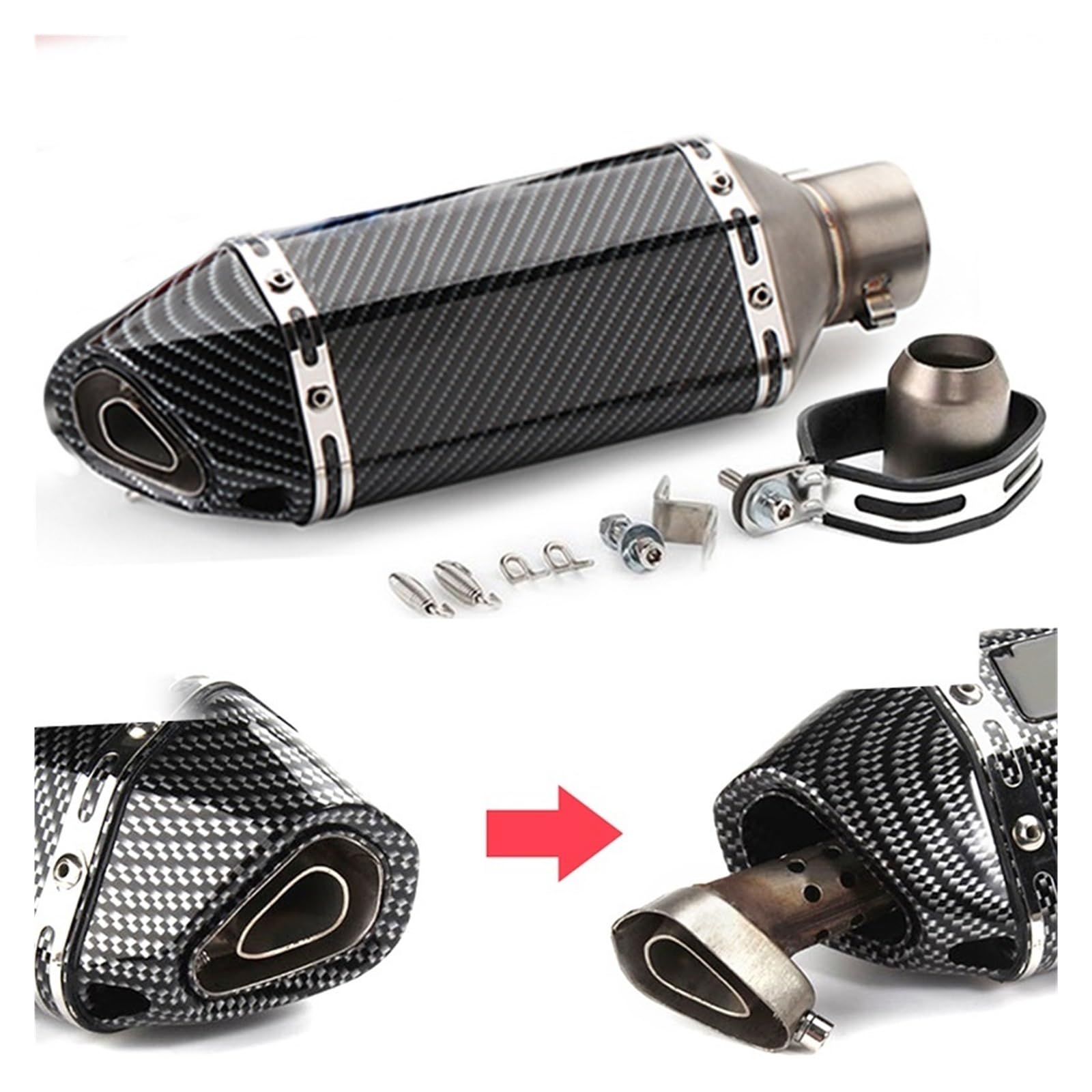 Silencieux D'échappement pour MP3 500 pour Piaggio Beverly 300 pour BYQ 100T pour Medley Liberty 150 125 35-51mm Moto Scooter ATV Silencieux D'échappement Tuyau Évasion Moto(Noir)