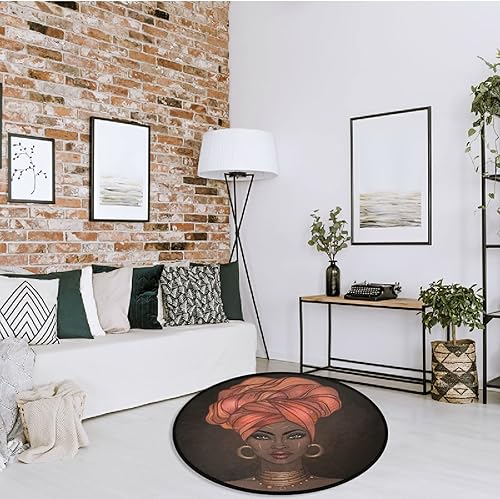 Alfombra redonda de mujer africana de 3 pies, alfombra circular, alfombra redonda, lavable, para sala de estar, dormitorio, lavandería, decoración