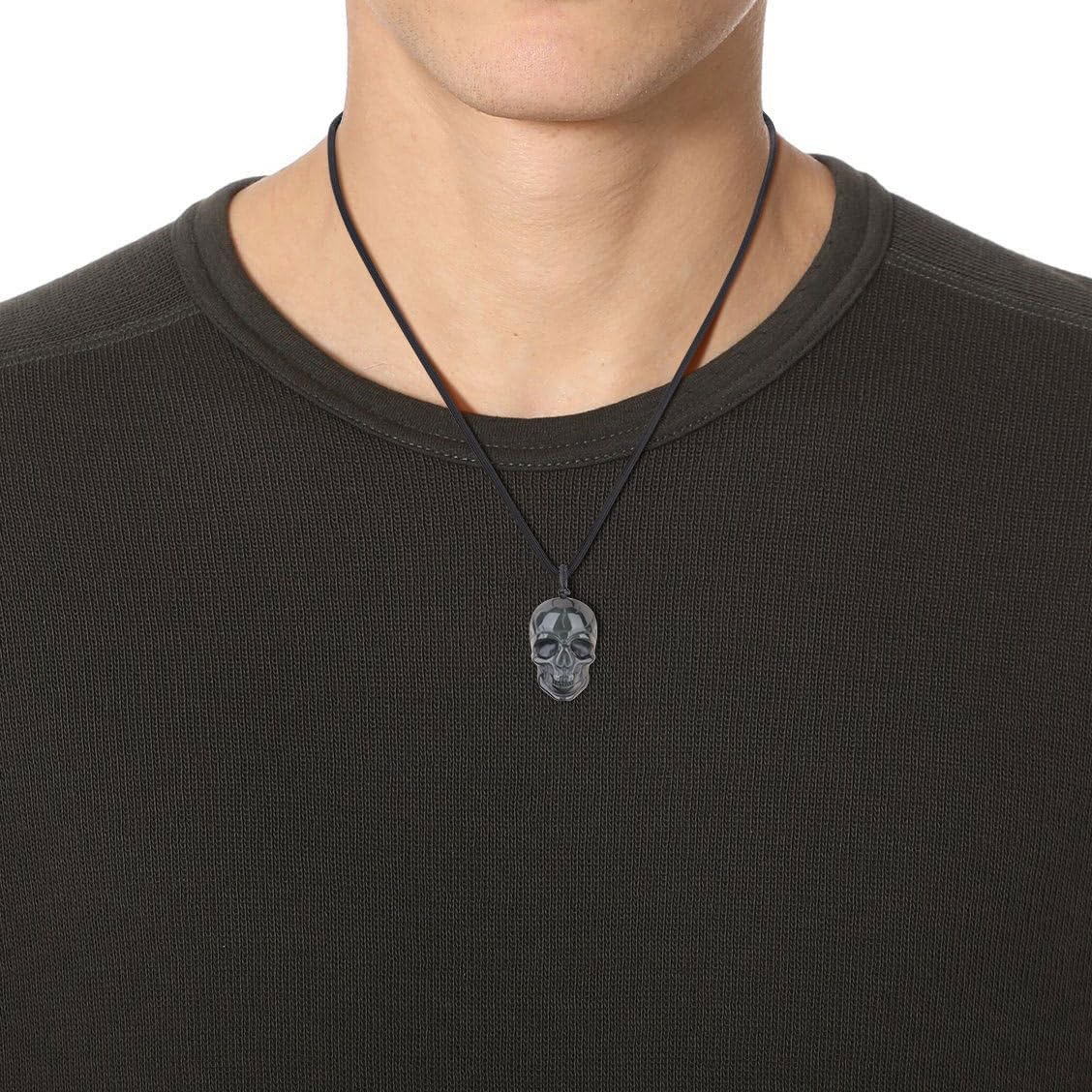 COAI Black Obsidian Necklace Skull Necklace for Men Women