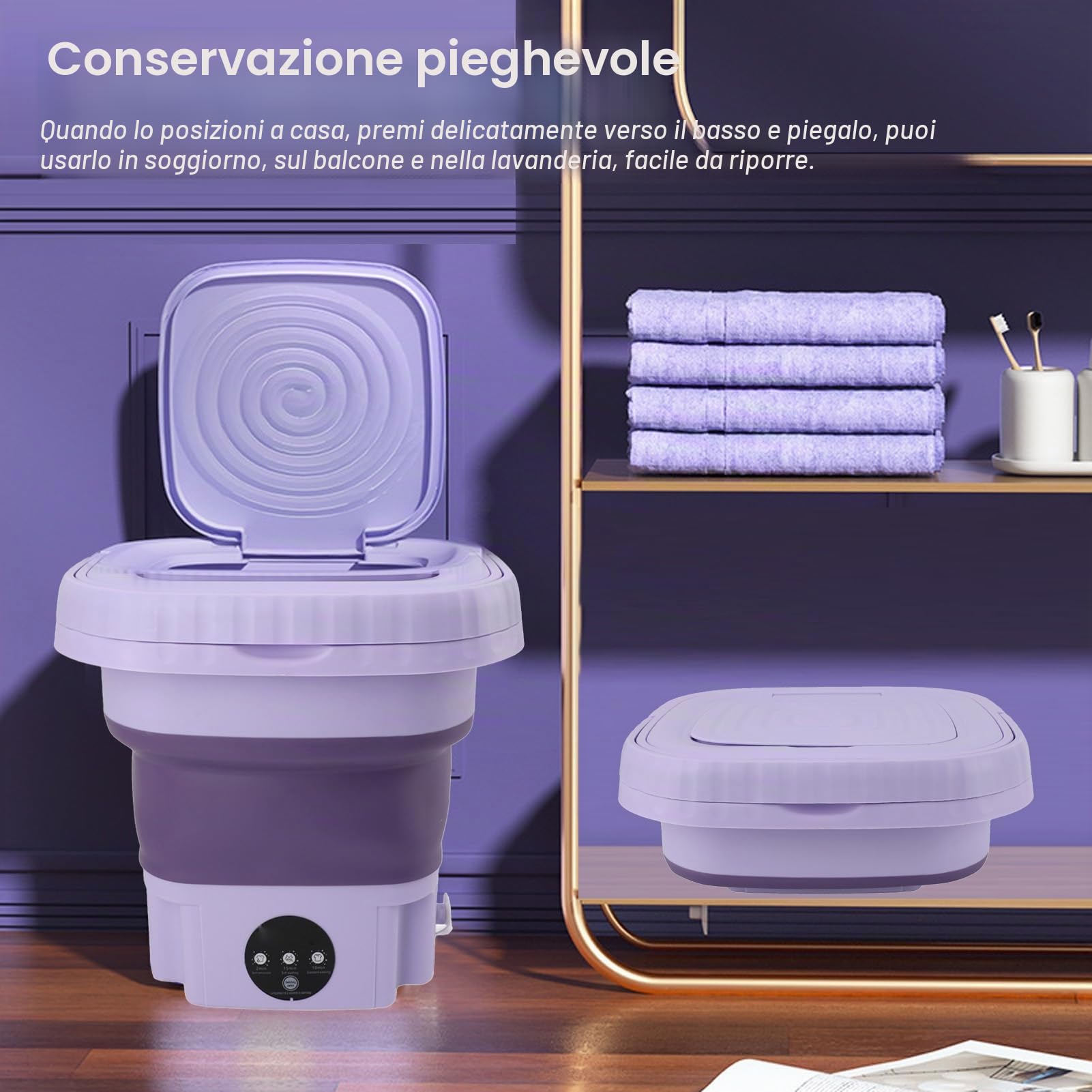 Bewinner Mini Lavatrice, Lavatrice Portatile da 11 Litri, Mini Lavatrice a Secchio Pieghevole, Asciugatrice Centrifuga, Lavatrice con Cestello di Scarico per Appartamento