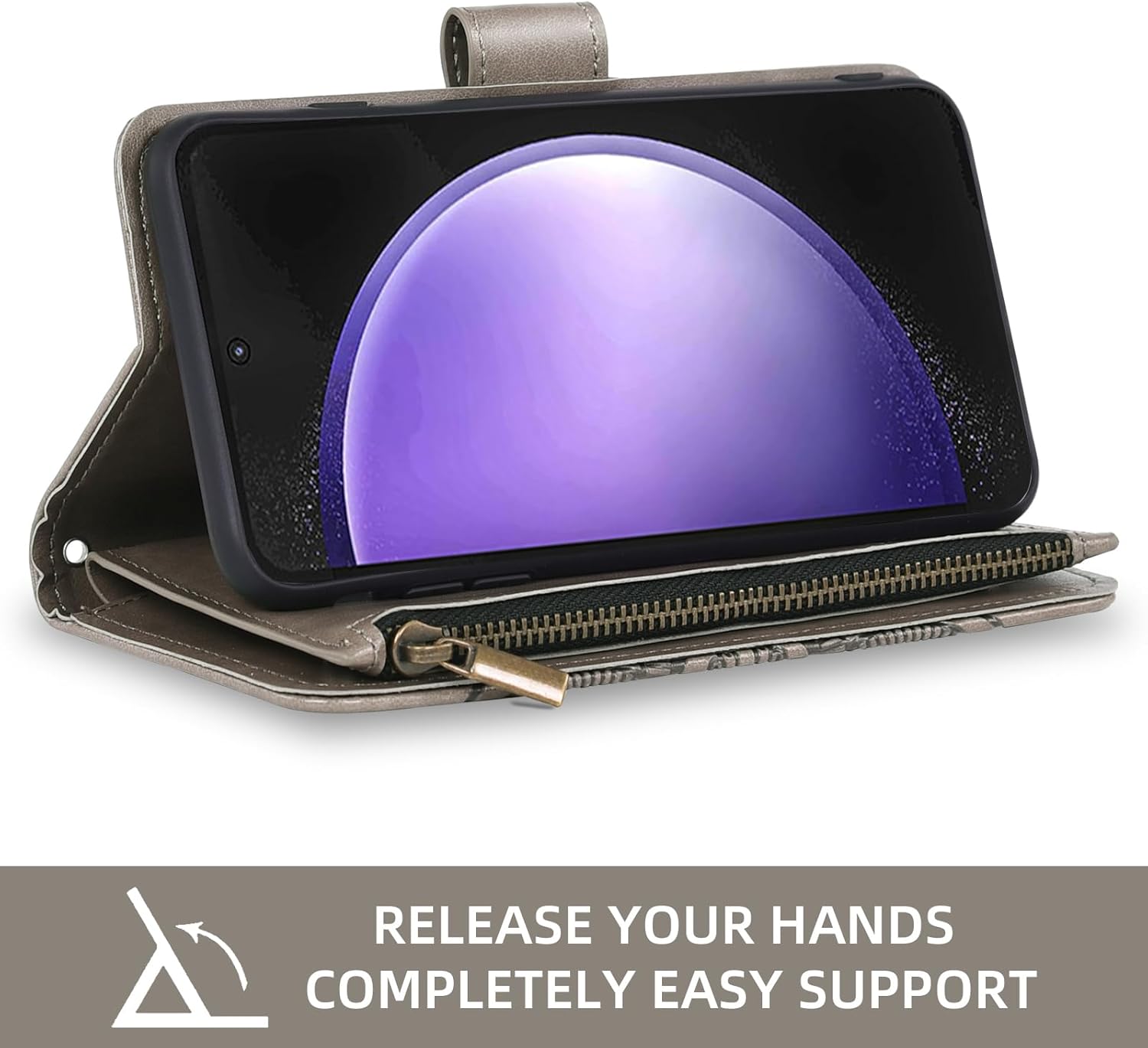 Asuwish Phone Case for Samsung Galaxy S24 Plus/S25 Plus S24+ S25+ 5G Wallet Cover with Screen Protector Flip Credit Card Holder Cell Accessories S24Plus 24S + S 24 24+ S25Plus 25S 25+ Women Men Grey - Image 3