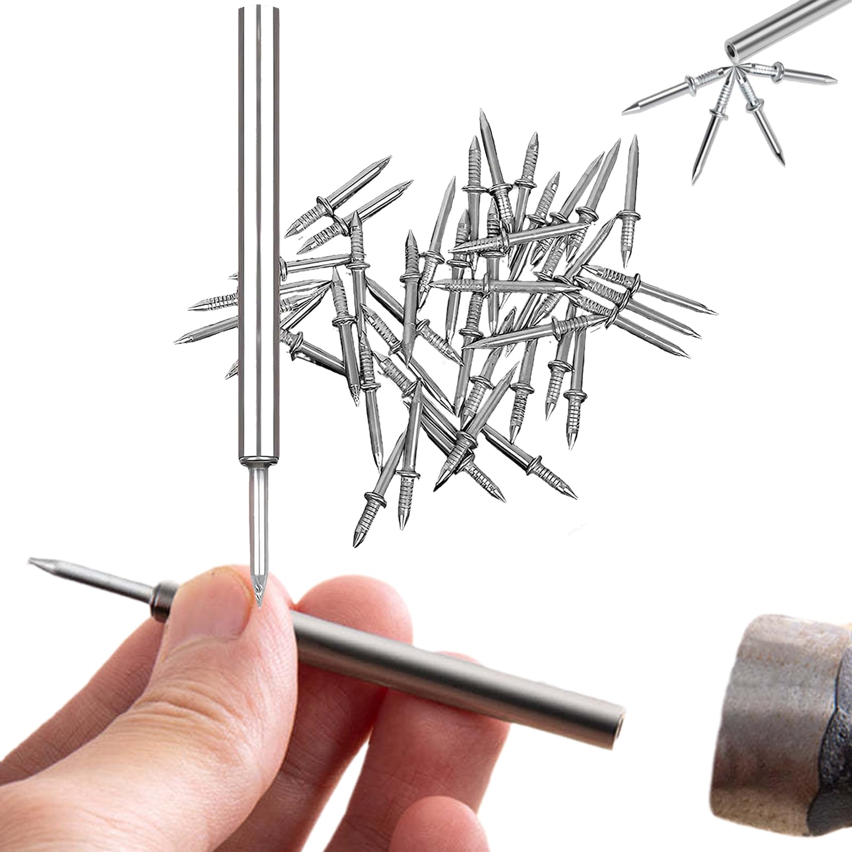 Double-Head Skirting Thread Seamless Nail, Skirting Line Without Marks Nail, Double-Headed Nails, Invisible Security Screws, Equipped With Nail Specific Sleeve Tool For Wood Veneer (200PCS)