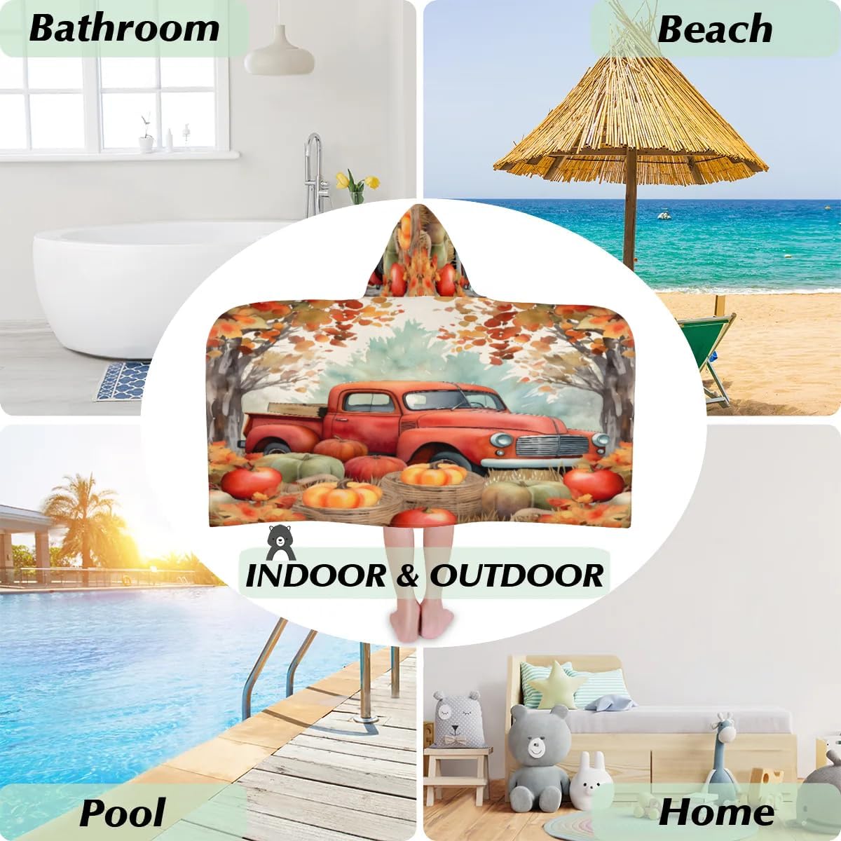 Kid Bath Towels Framhouse Harvest Fall Kids Towel with Hood for Girls Boys Beach Towel Pool Cover Up Soft Absorbent Toddler Hooded Bath Towel for Shower, Beach