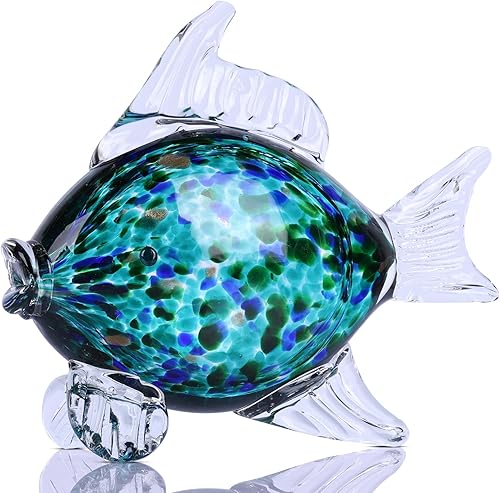 Vista 9 de Figura grande de pez de vidrio para decoración del hogar, estatua de animales marinos de vidrio soplado a mano, escultura decorativa con temática