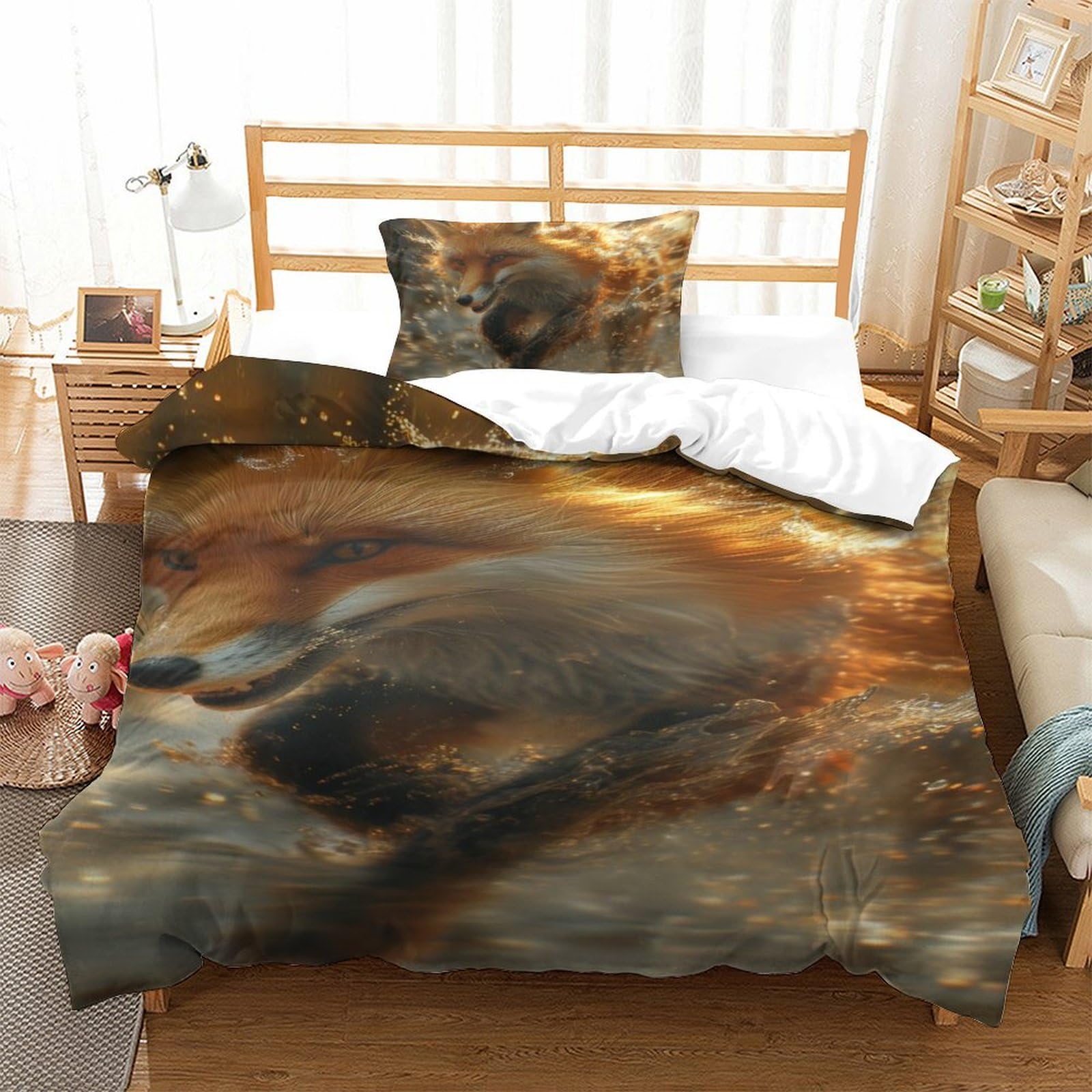 Housse de couette renard de la jungle 135x200cm pour chambre d'enfant aventureuse