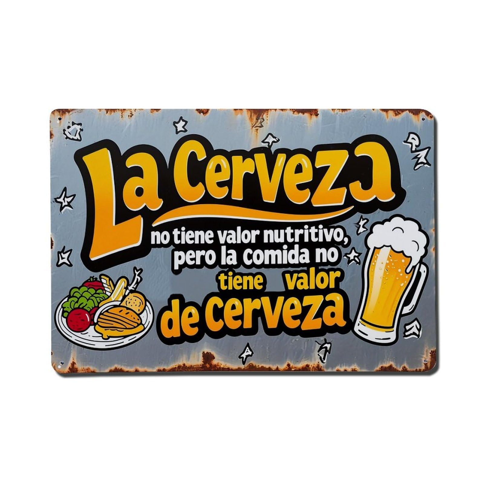 Jdfenggu Vintage La Cerveza Beer Food Sign Retro Metal Tin Sign, Metal Poster For Bar, Home, Man Cave, Kitchen, Laundry Room Art Decor 8X12 Inch