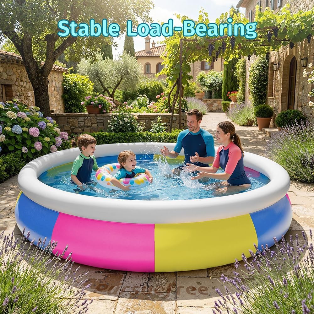 YUEWO Tricolor Inflatable Swimming Pool for Kids and Adults, Large Kiddie Pool Outdoor Portable Blow Up Swimming Pool for Family, Backyard, Outside and Water Summer Party (10ft X 30in)