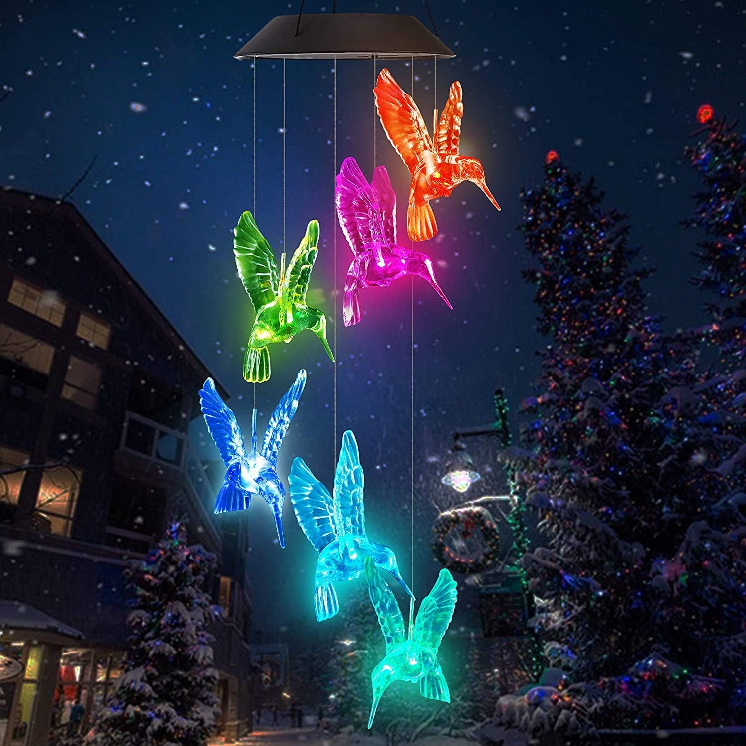Wind Chime Solar LED Transparent Hummingbird Wind Chime Color-Changing Waterproof, Garden, Party, Decor Patio Yard Lawn etc