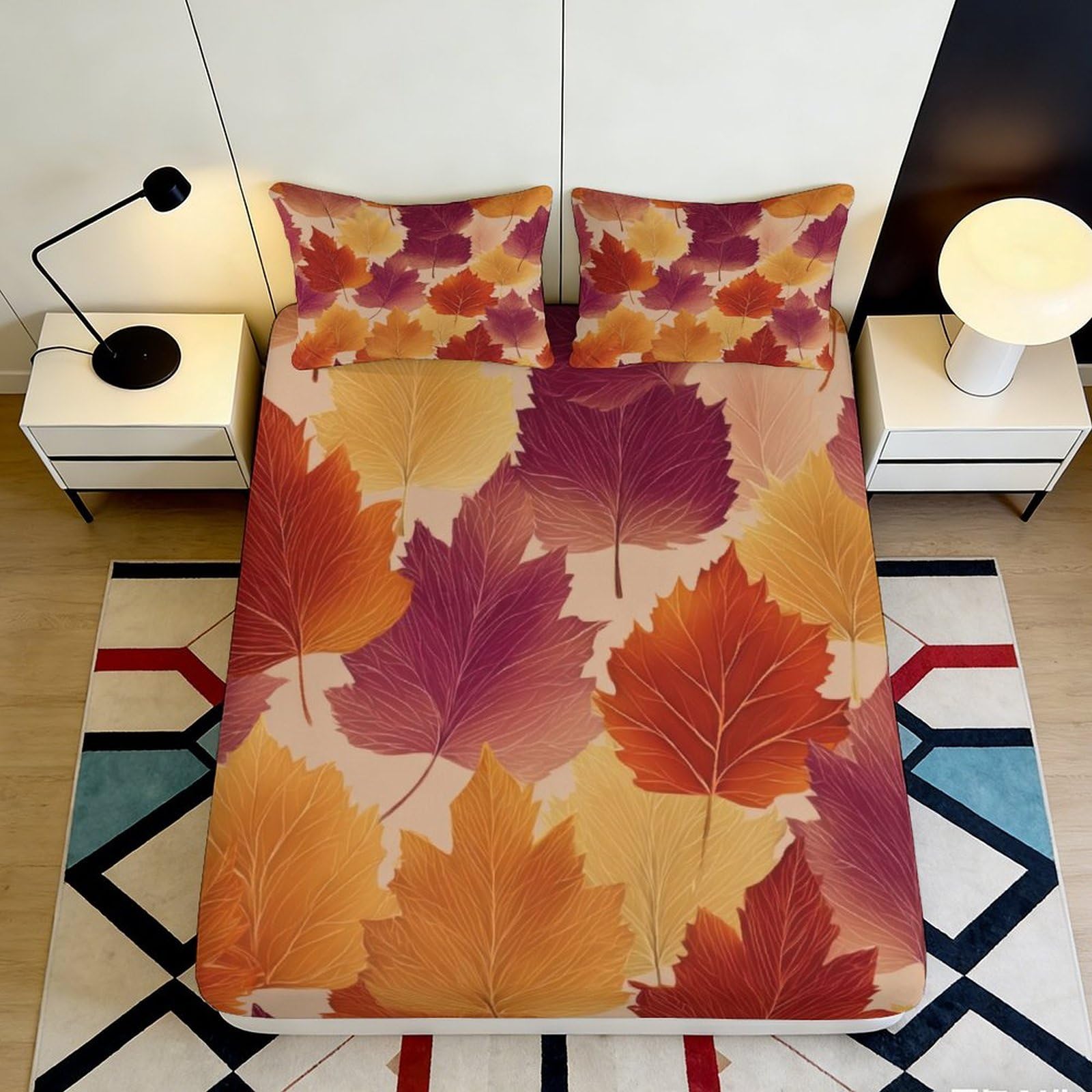 3D Printed autumn leaf Fitted Sheet, Microfiber soft touch, wrinkle resistant, home decor, guest room bedding, anti-slip, machine washable 140x200x25cm