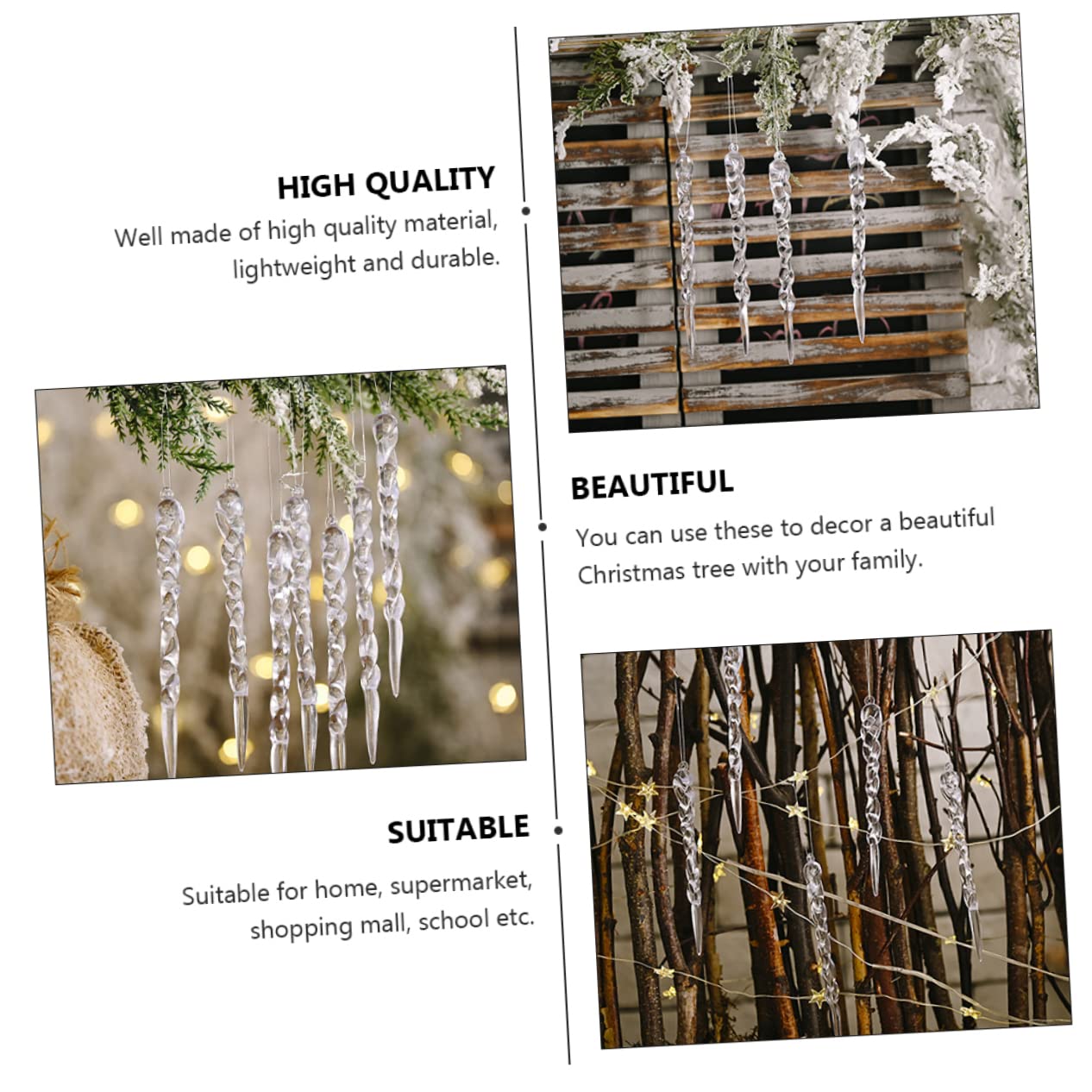 Eiszapfen Baumdeko 192 STK Dekorative Eiszapfen Weihnachtsanhänger Zum Aufhängen Partydekoration Weihnachtsbaum Hängende Weihnachtsanhänger Dekoration Ornament Acryl