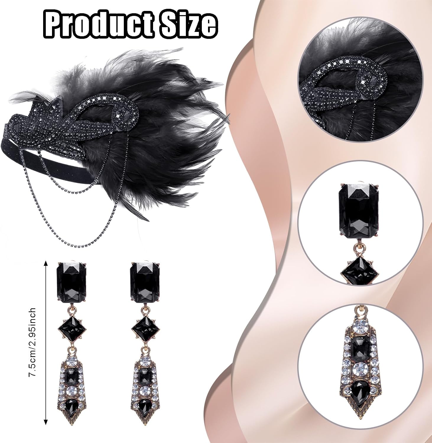 1920s Gatsby Accessories for Women: Flapper Headband, Pearl Bracelet, Necklace, Gloves & Earrings