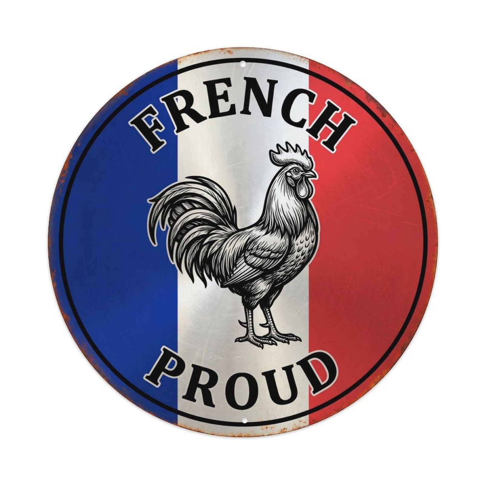 Olhnbad Style French Proud Rooster Farm Animal Heritage Emblem Metal Tin Sign