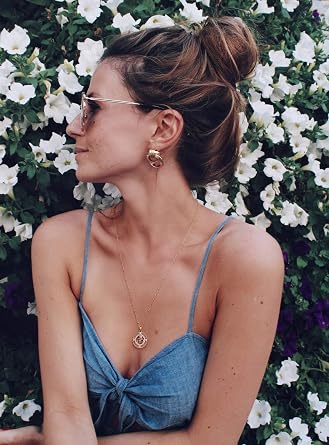 Crescent Moon and Star Pendant Necklace for Women Trendy Om Sun Necklace Dainty 18K Gold Chain Necklace Statement Necklace, Metal, Zircon