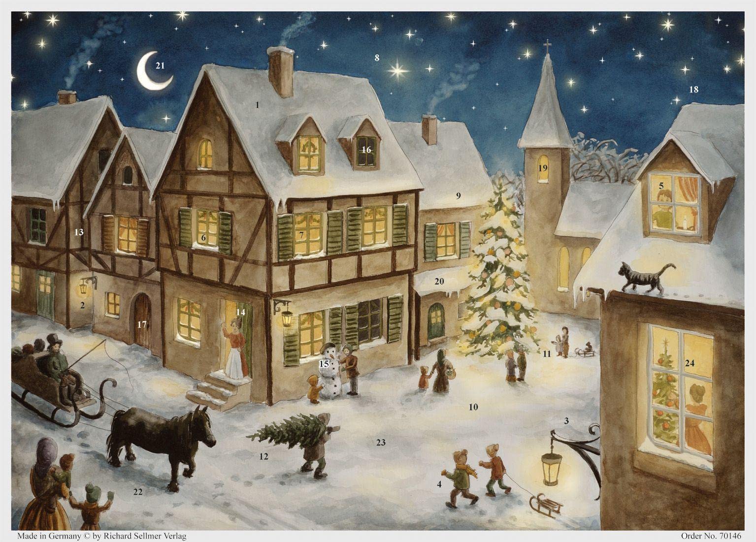 Sellmer Großer Adventskalender GLIMMER - Nostalgischer Adventskalender, Weihnachten im Dorf