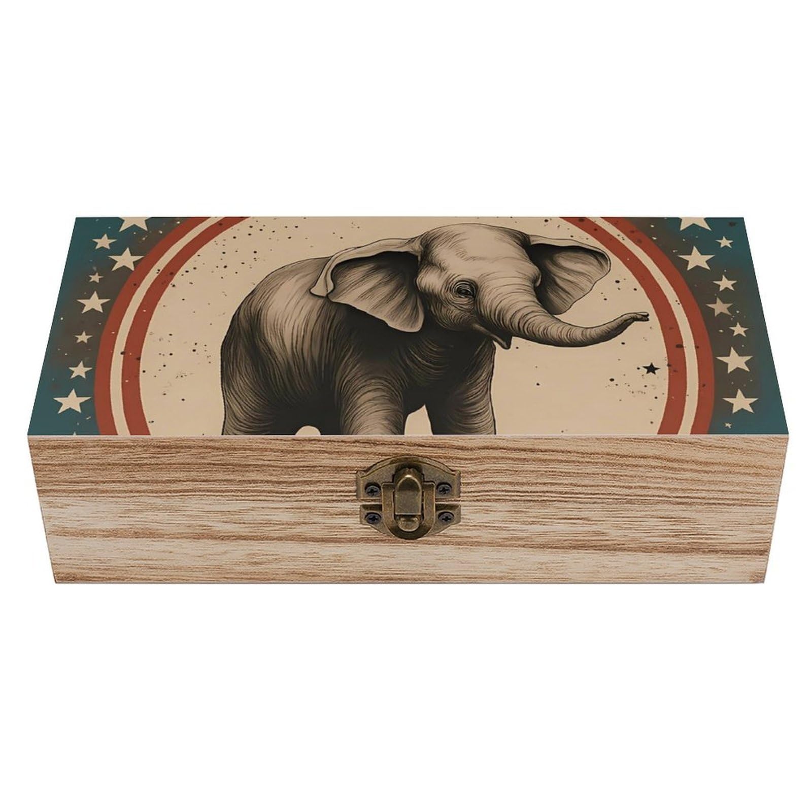 HLBSDM Joyful Elephant & Star Retro Wooden Storage Box Jewelry Art Gift Boxs Decorative Keepsake Boxes
