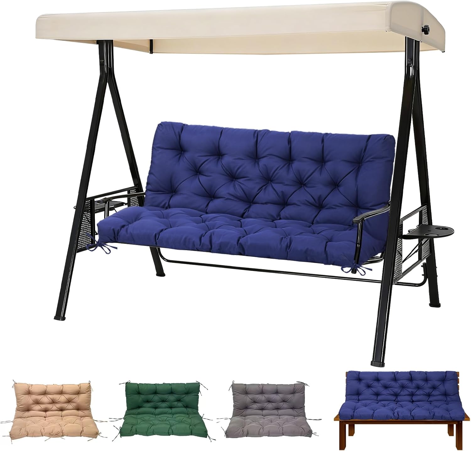 EverPine Outdoor Swing Cushion Replacement Patio Bench Cushion Waterproof Thick Seat Pad for Porch Swing Daybed Garden Sofa Furniture (Navy Blue)