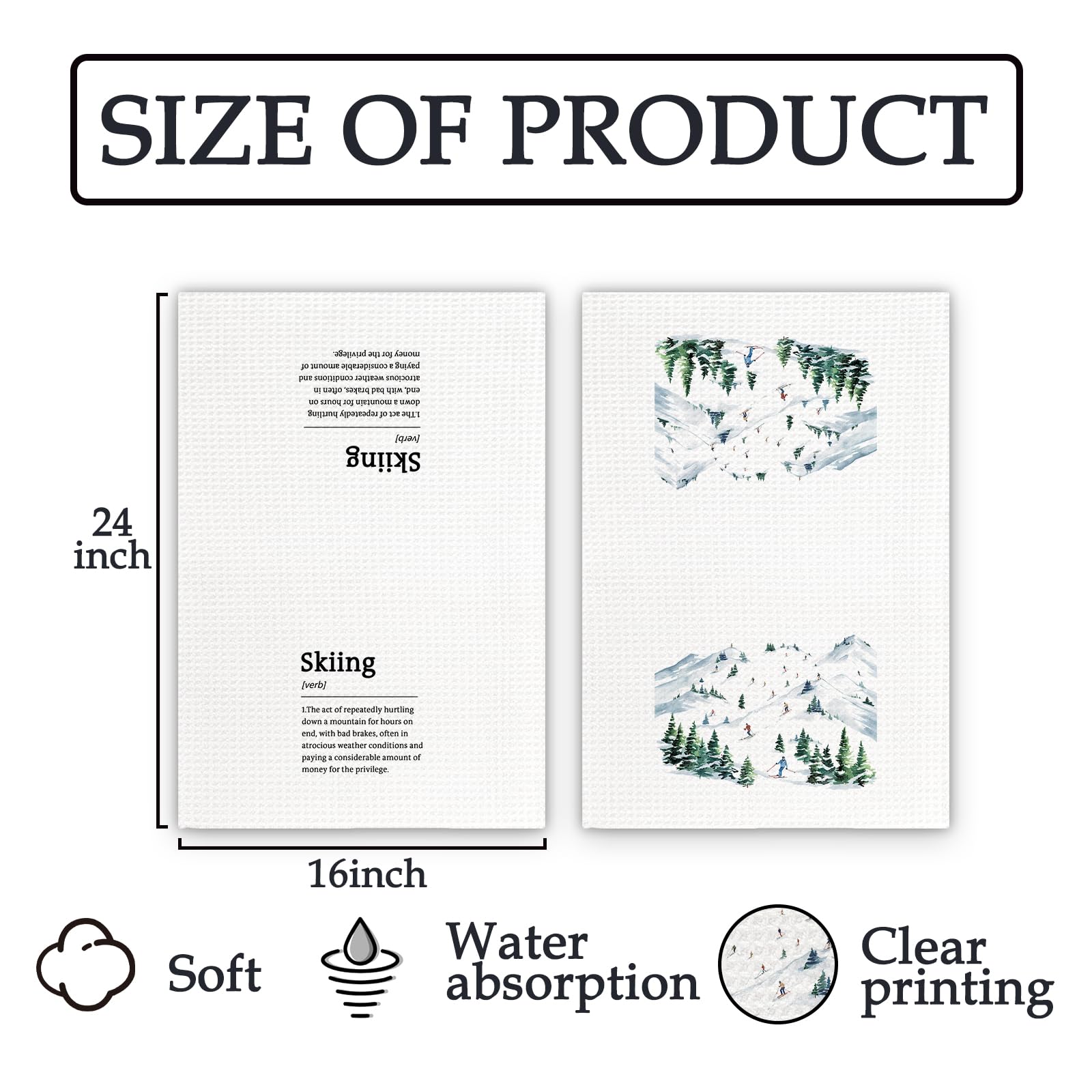 Winter Skiing Definition Kitchen Towels Set of 2, Ski Gifts for Skiers Women Men Dish Towels, Winter Mountain Ski Decorative Hand Towels for Bathroom,Ski Lodge Kitchen Bathroom Decor(16x24Inch)