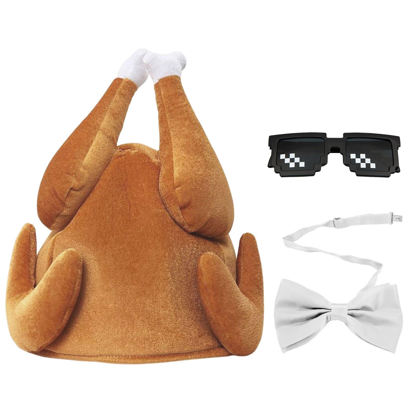 3-Piece Set Of Funny Turkey Dress Up, Funny Party Suit, Funny Turkey Hat, Suitable For Masquerade Parties And Holiday Events (Hat + Bow Tie + Sunglasses).