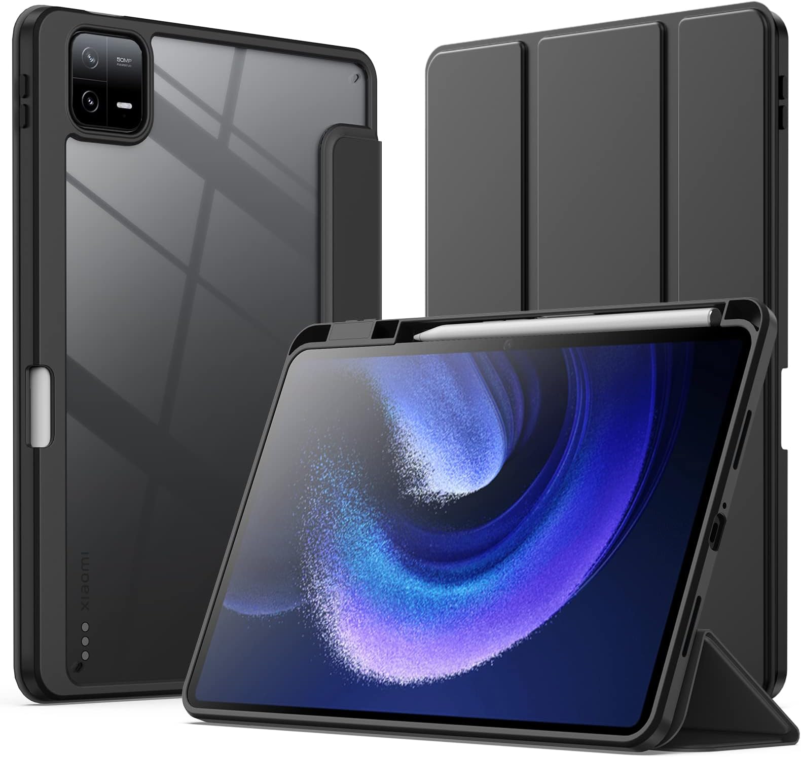 JETech Case for Xiaomi Mi Pad 6/Mi Pad 6 Pro (11-Inch, 2023 Model) with Pen Holder, Clear Transparent Back Shell Slim Stand Shockproof Tablet Cover, Auto Wake/Sleep (Black)