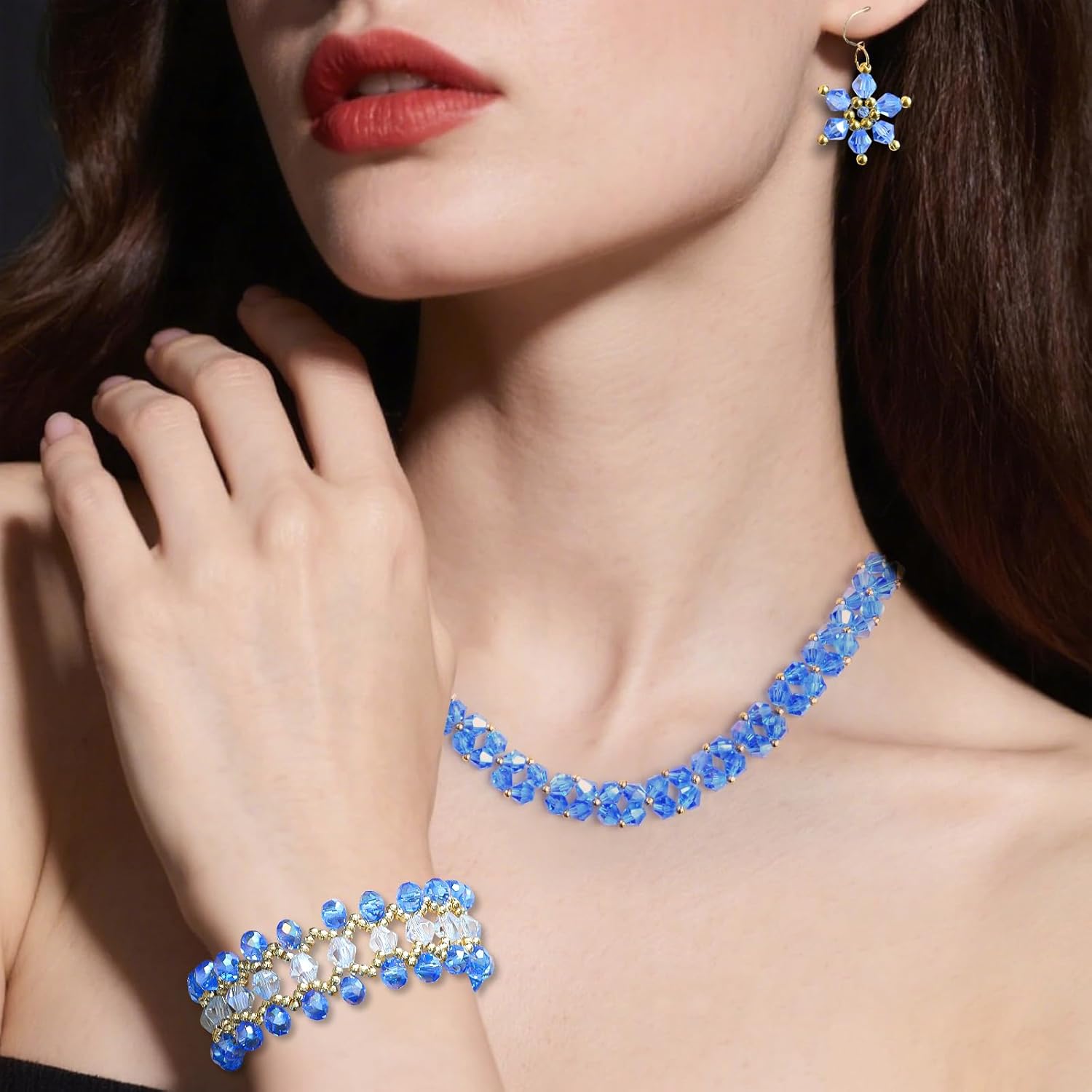 1500 Pcs Crystal Glass Beads for Jewelry Making – 12 Styles Bicone, Rondelle, Cube, Teardrop & 3mm Spacer Beads, DIY Bracelet Necklace Earring Craft Kit with Organizer Box(Blue) - Image 7