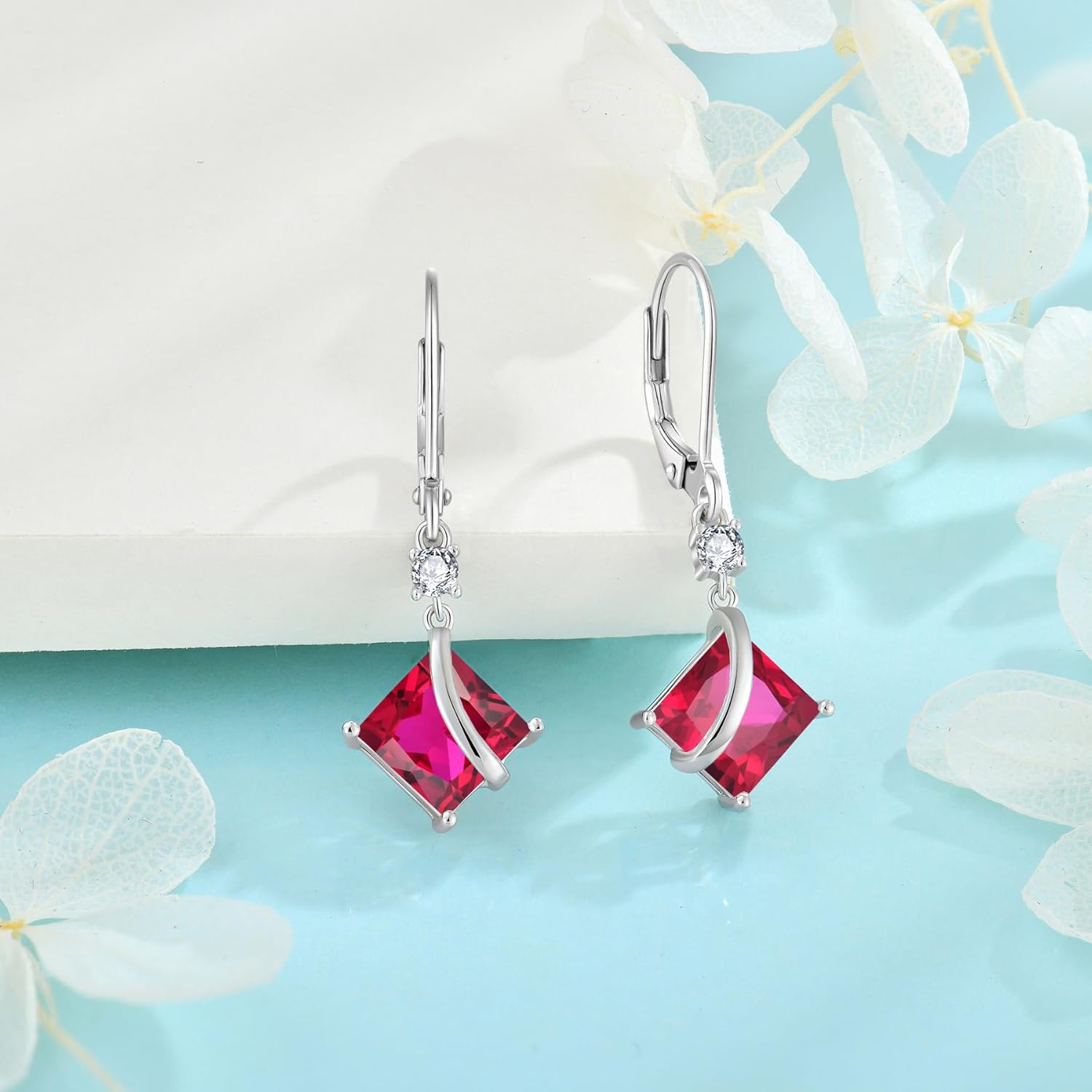 Square Princess Cut Drop Dangle Earrings 925 Sterling Silver Solitaire Leverback Earrings Birthstone Jewelry Gifts for Women - Image 4