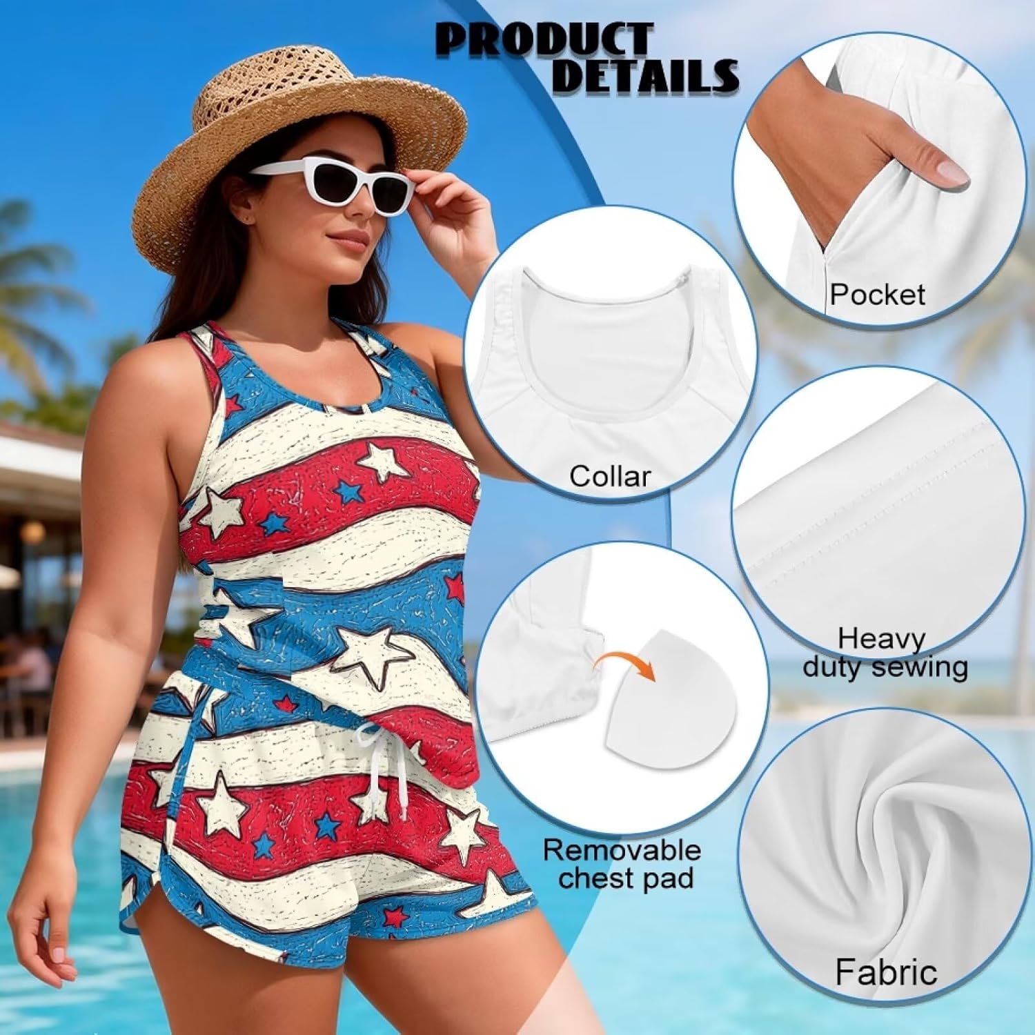 Tankini Swimsuits for Women 2026 Tummy Control Swimwear with Pockets Modest Sporty Bathing Suits S-6XL
