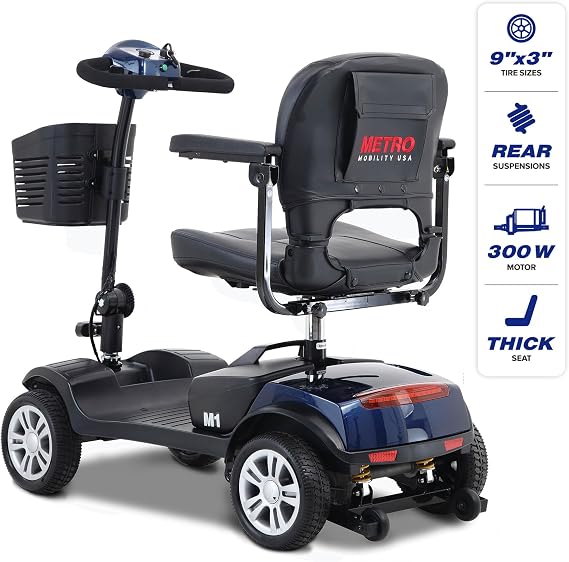 4 Wheel Folding Mobility Scooters for Seniors and Adults,Electric Powered Wheelchair Device with Thickened Seat and Front LED Light,Elderly-Portable Design for Travel,300 lbs Capacity (M1-Red)