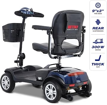 4 Wheel Folding Mobility Scooters for Seniors and Adults,Electric Powered Wheelchair Device with Thickened Seat and Front LED Light,Elderly-Portable Design for Travel,300 lbs Capacity (M1-Red)