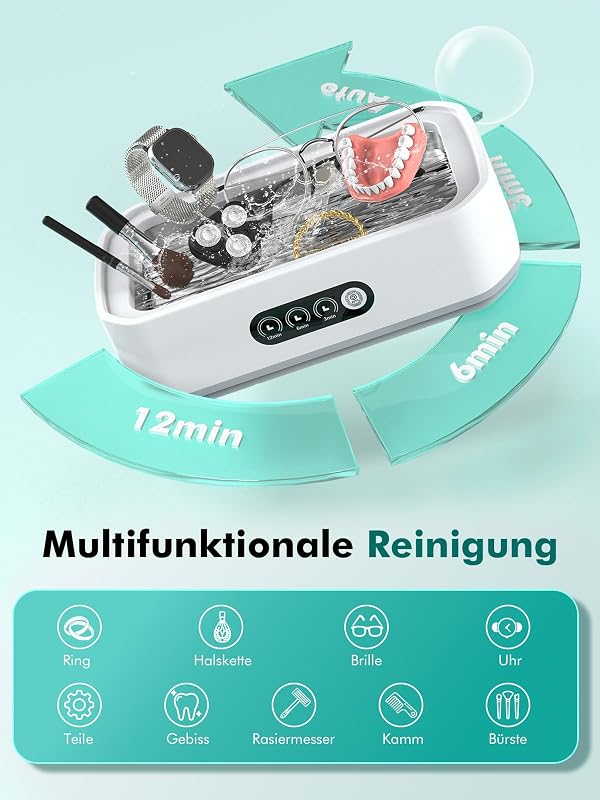 Singphere Ultrahangos Tisztító 650ml, 48 kHz, Szemüveg Ékszer Fogsor Tisztításhoz