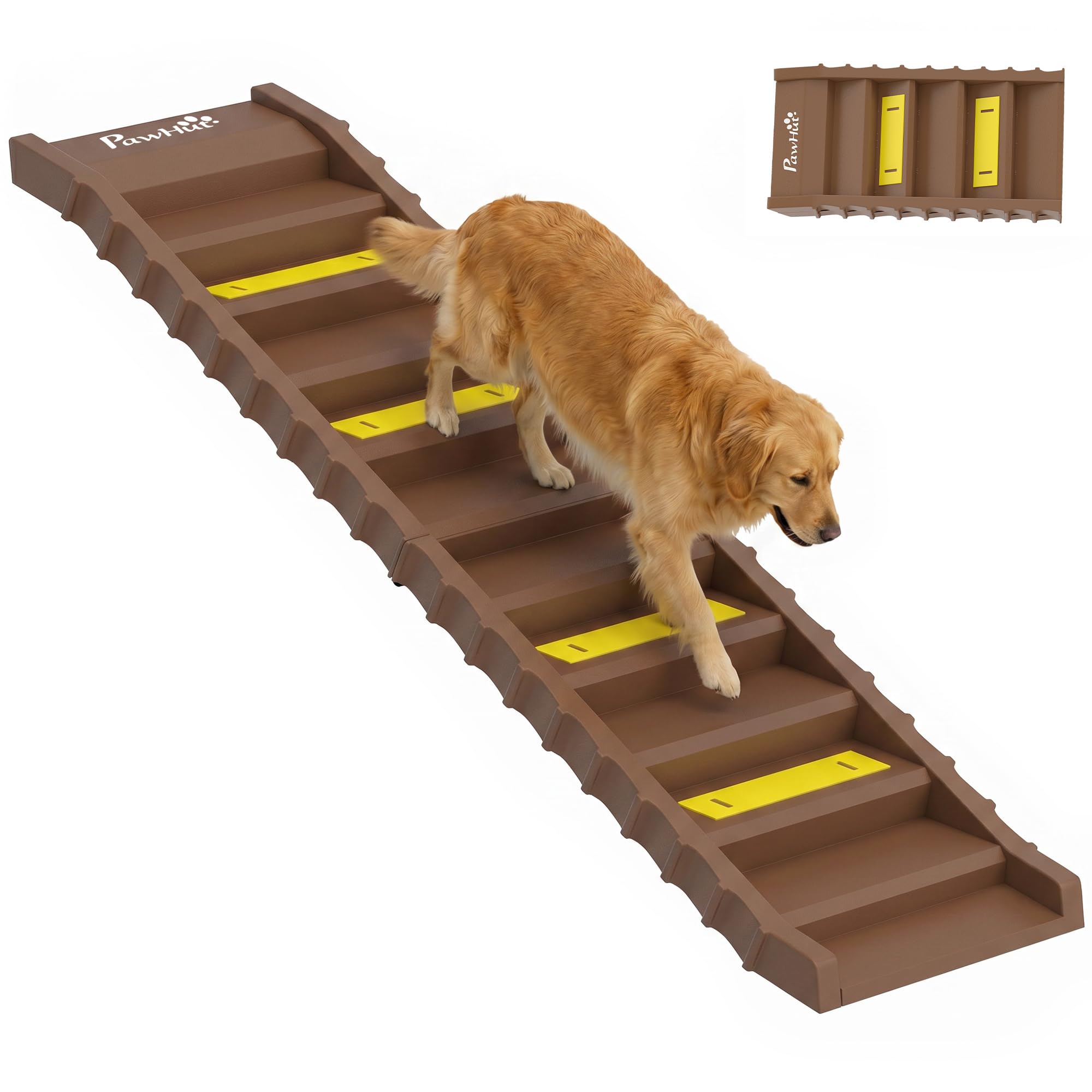 PawHut Foldable Dog Ramp for Cars High Bed Support Up to 25 KG Brown