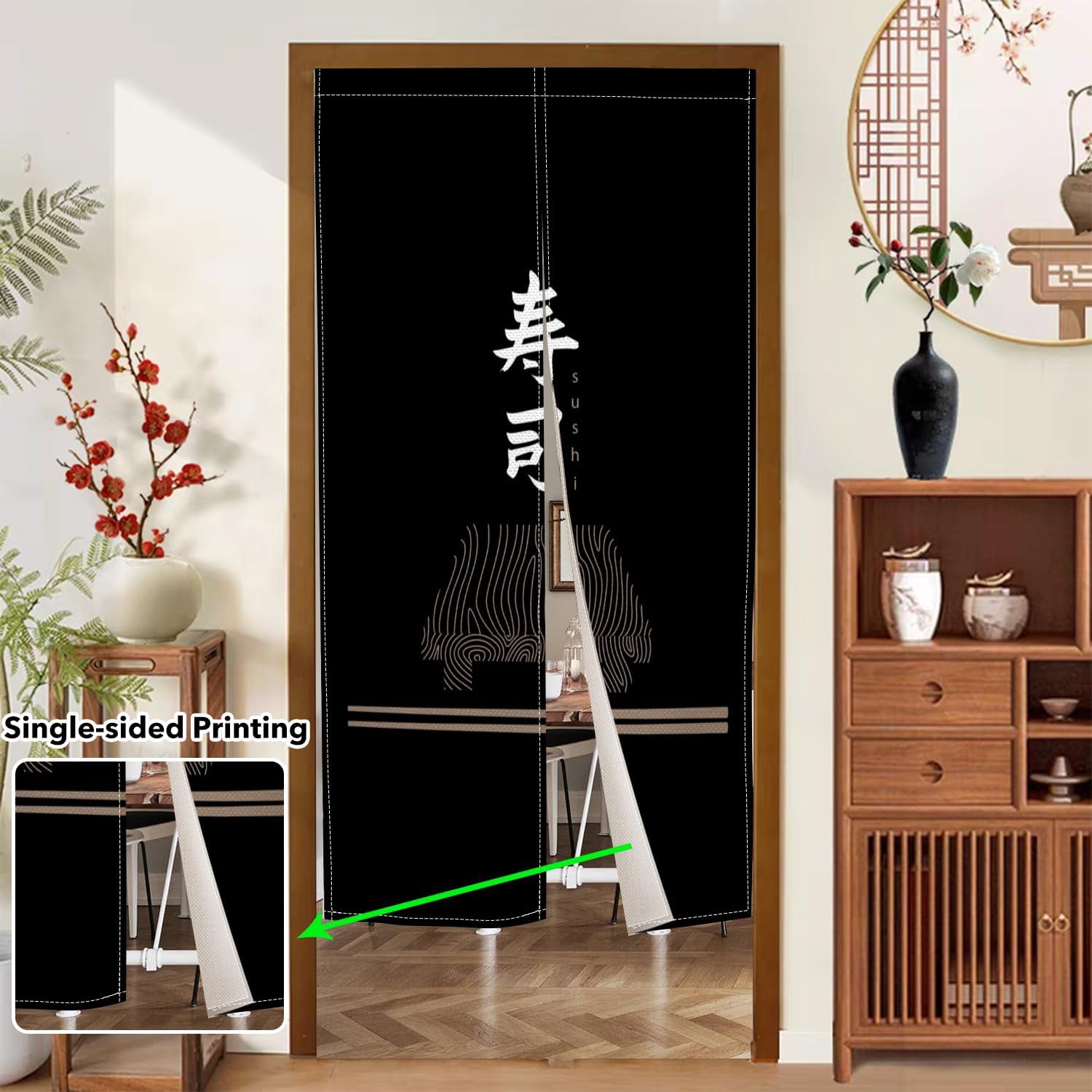 Leowefowa Traditional Noren Japanese Style Doorway Curtain Long Type Door Curtains Sushi Print Window Treatment Hanging Doorway Tapestry Panel for Room Divider Kitchen Home Decor, 33.5"x 70.9"