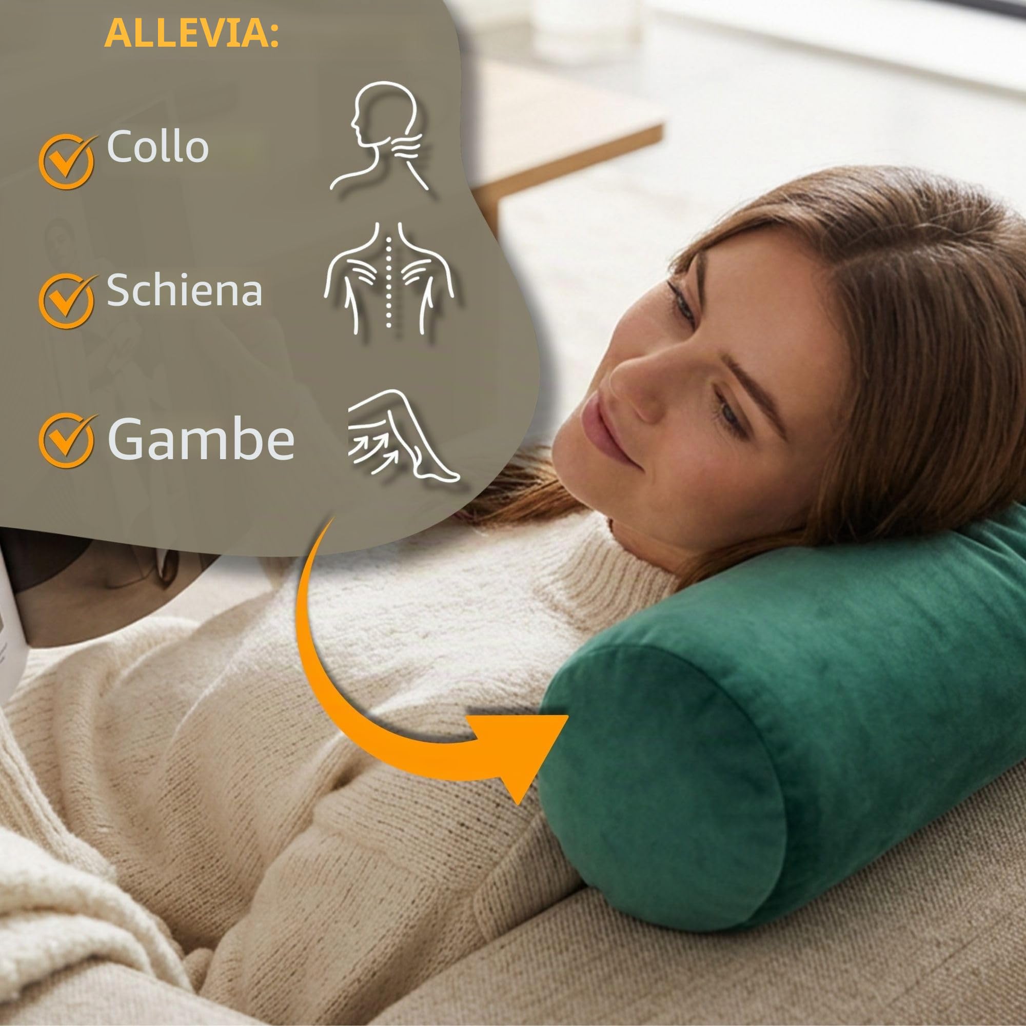 Totsy Baby Cuscino cilindrico per cervicale lombare e ginocchia per letto o divano 40x15 cm - cuscini cilindrici per corpo e yoga in schiuma con fodere in Grigio Velluto