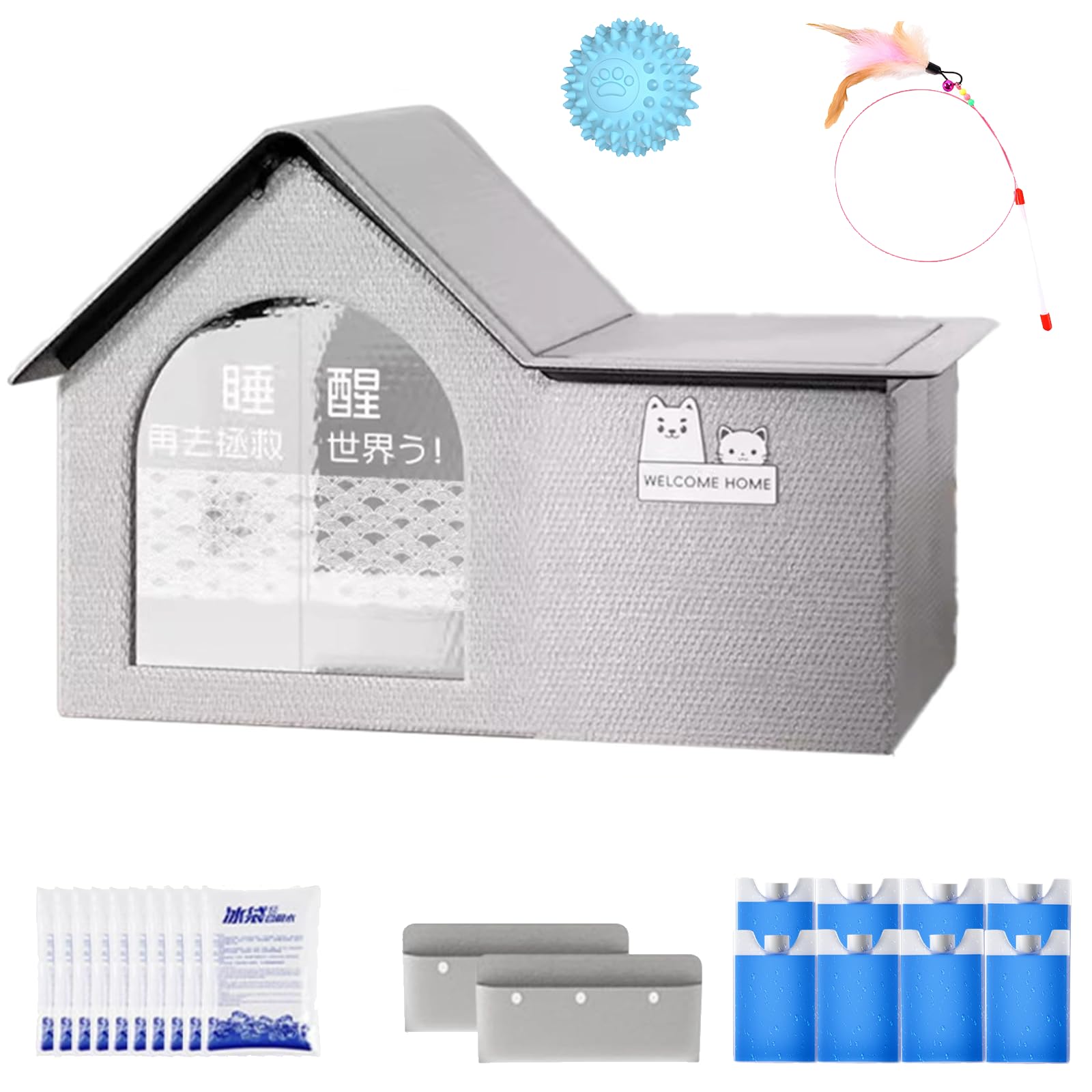 Pet Cooling House, Air Conditioned Pet house, Foldable Summer pet Cooling House with 10 Ice Packs, Double Insulated Air Conditioned Dog Houses (grey, l)