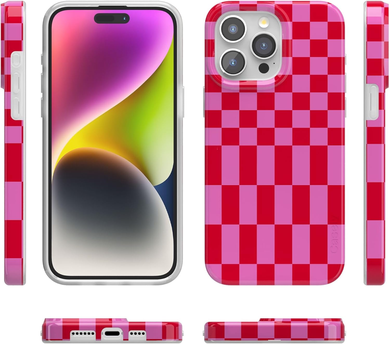 Casely iPhone 15 Pro Case | Vibe Check | Pink Checkerboard | Compatible with MagSafe | Classic Ultra Thin Design