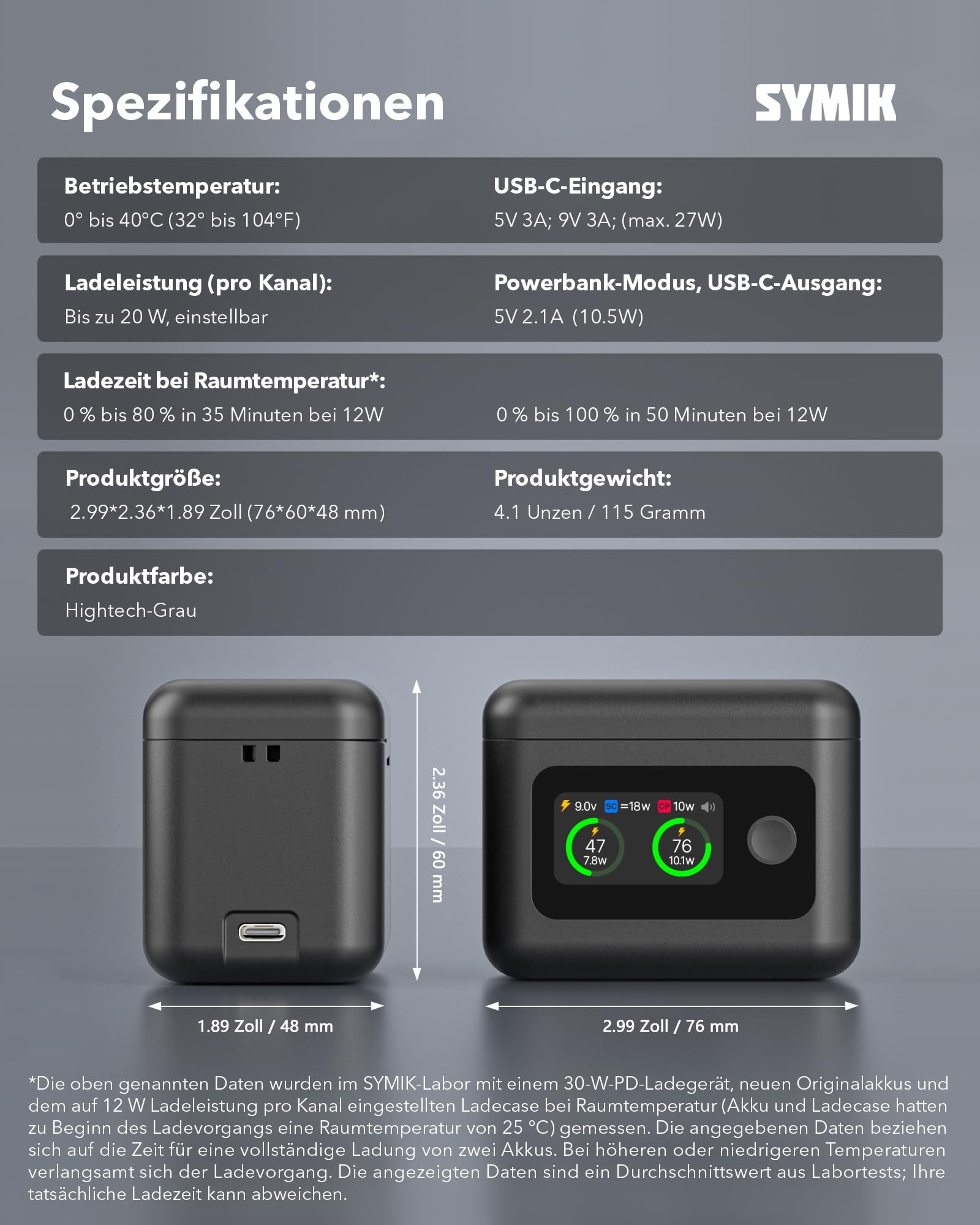 SYMIK Akku-Ladegerät für Insta360 X4 Air, 27W Dual-Kanal-Schnellladegehäuse | LCD-Display, Intelligenter Zweiwegladegerät-Hub für Insta 360 X4-Air Akku Zubehör, Schnelllade-Hub Zeigt Batterie-SOC