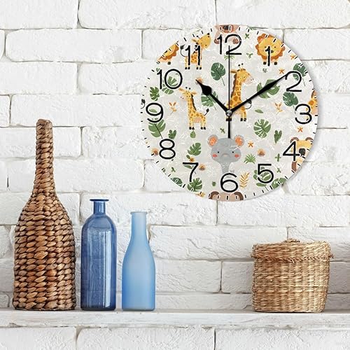 Miniatura 3 de Reloj de pared con diseño de animales de safari, funciona con pilas, silencioso, de cuarzo, analógico, rústico, rústico, redondo, decoración retro