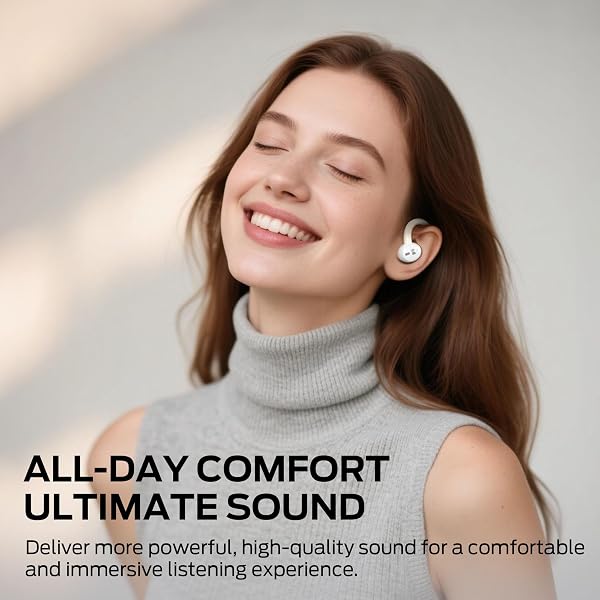 Monster Monster N-Lite 216 Wireless Earbuds, Sports Ear Buds with Earhooks, ENC Noise Cancelling Mic,IPX6 Waterproof. Bluetooth 6.0 Headphones Stereo Bass Ear Buds 48H Playtime with LED Display White in use