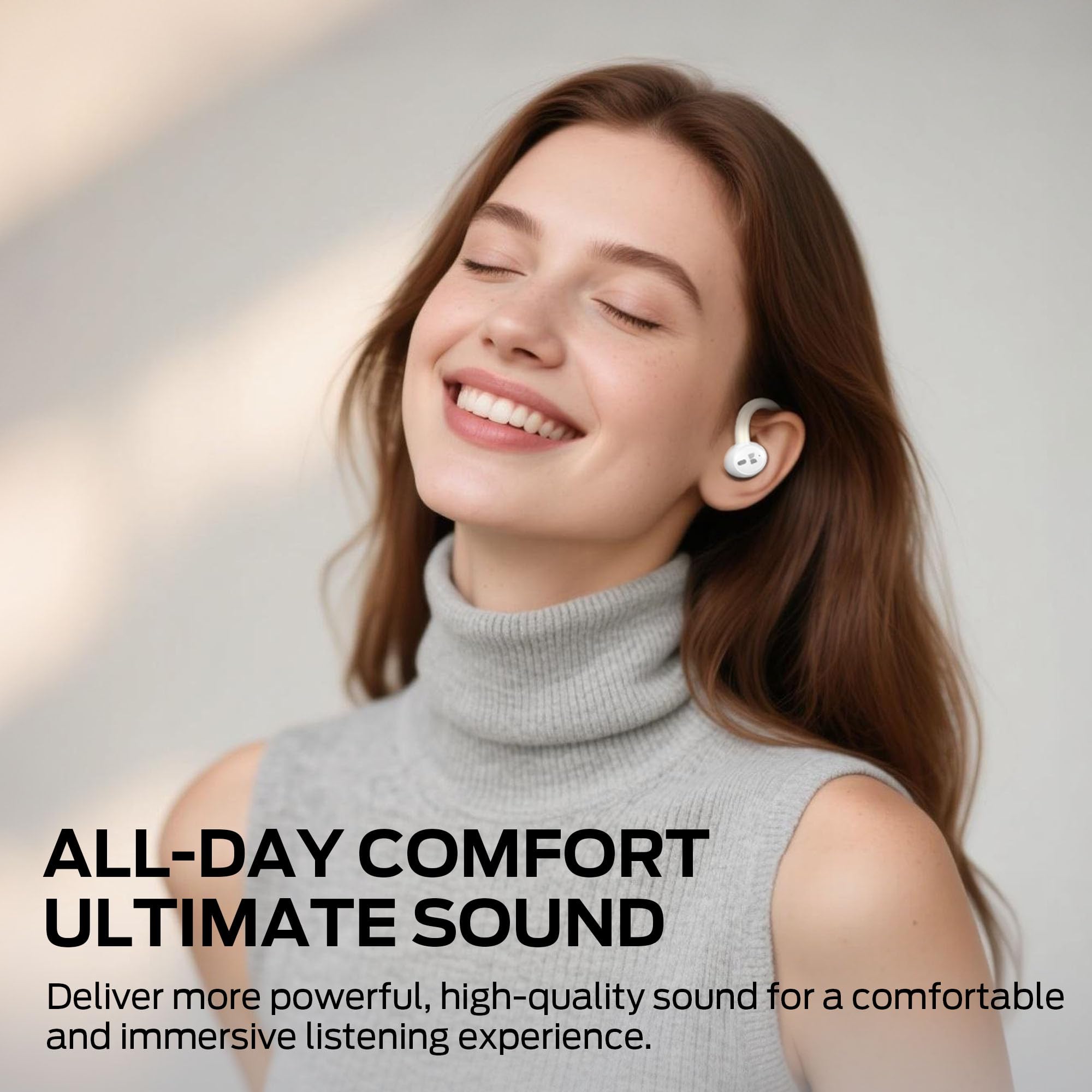 Monster Monster N-Lite 216 Wireless Earbuds, Sports Ear Buds with Earhooks, ENC Noise Cancelling Mic,IPX6 Waterproof. Bluetooth 6.0 Headphones Stereo Bass Ear Buds 48H Playtime with LED Display White in use