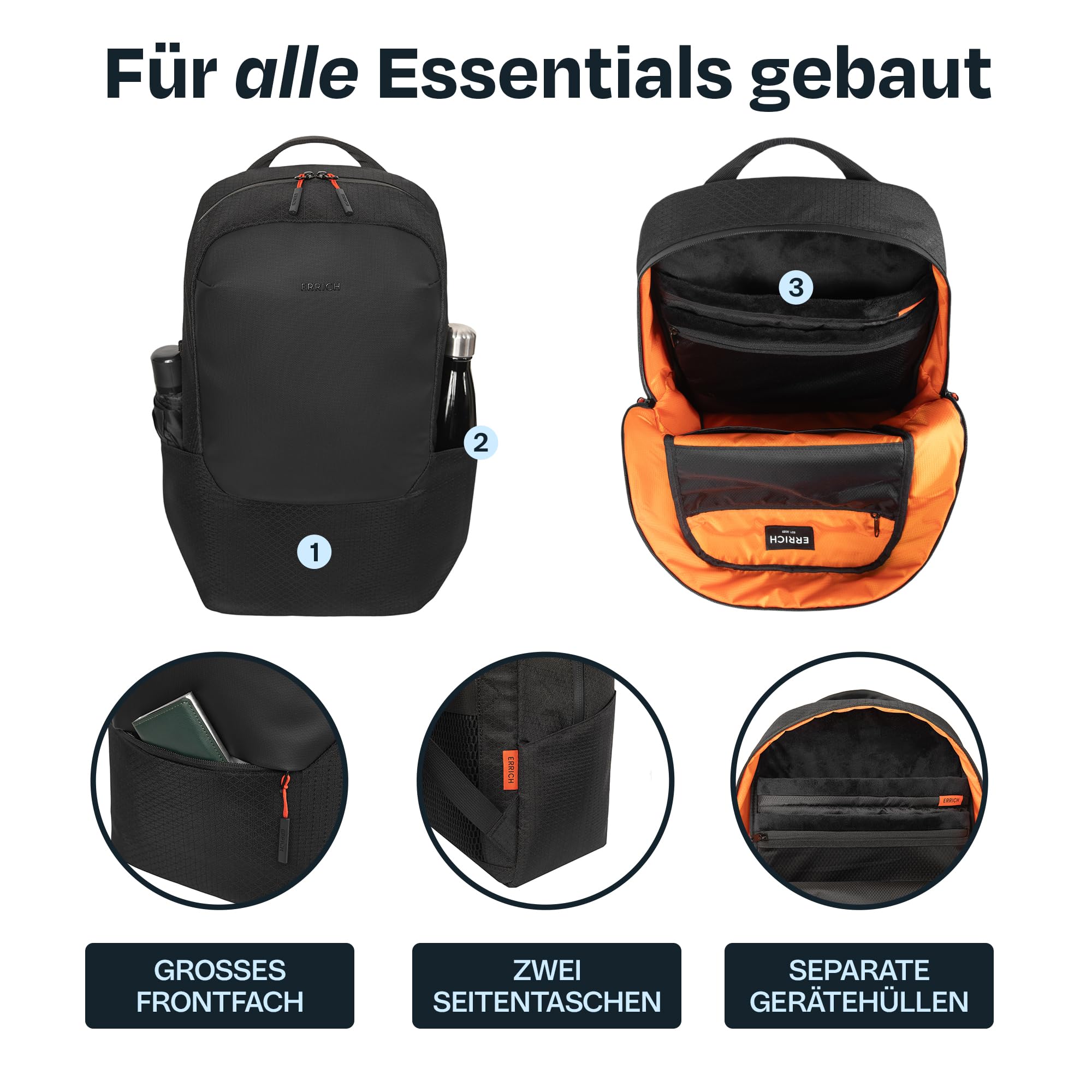 Urban-Rucksack für 15,6-Zoll-Laptop Wasserdichter Schwarzer Business Reise